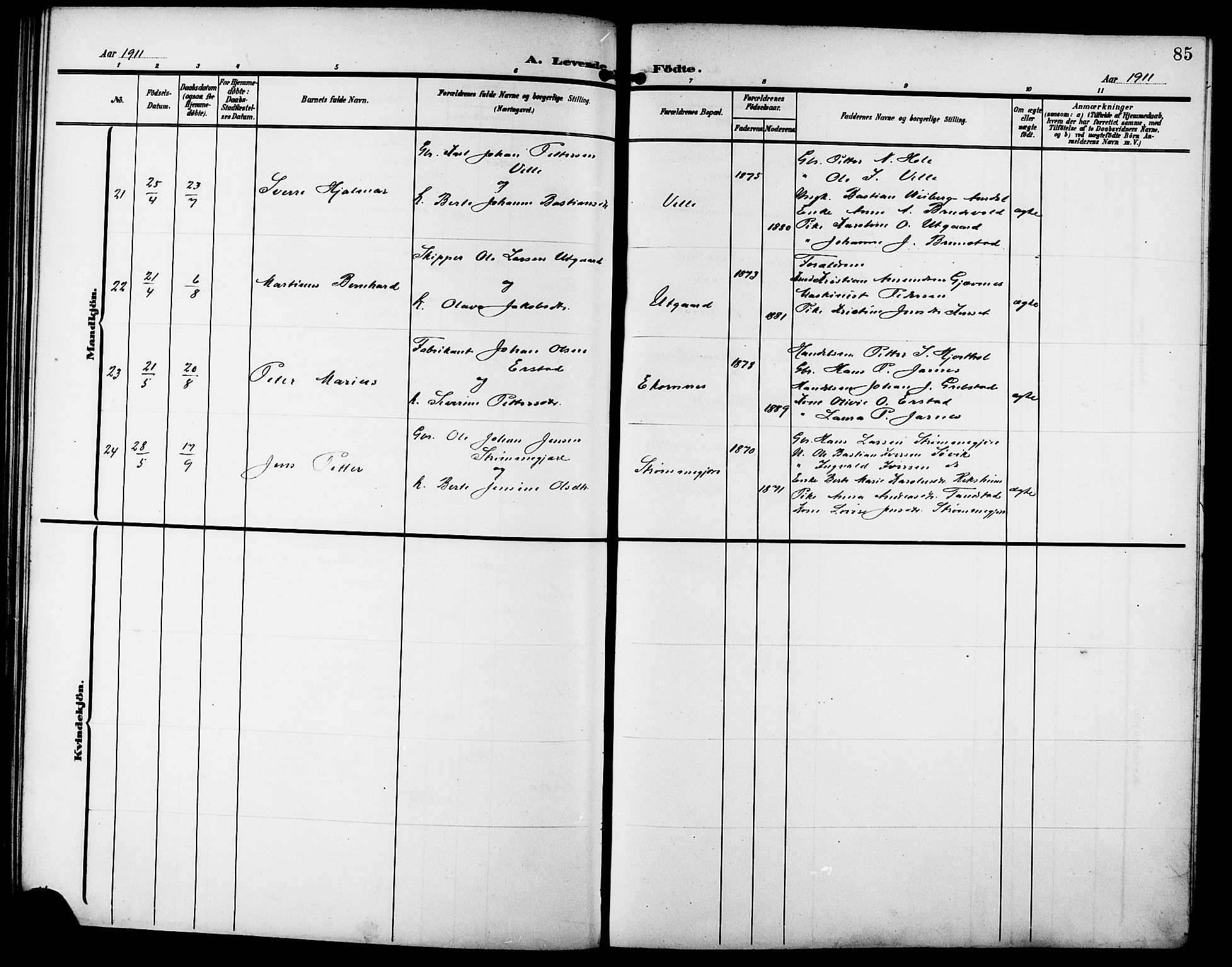 Ministerialprotokoller, klokkerbøker og fødselsregistre - Møre og Romsdal, SAT/A-1454/523/L0341: Parish register (copy) no. 523C04, 1903-1916, p. 85