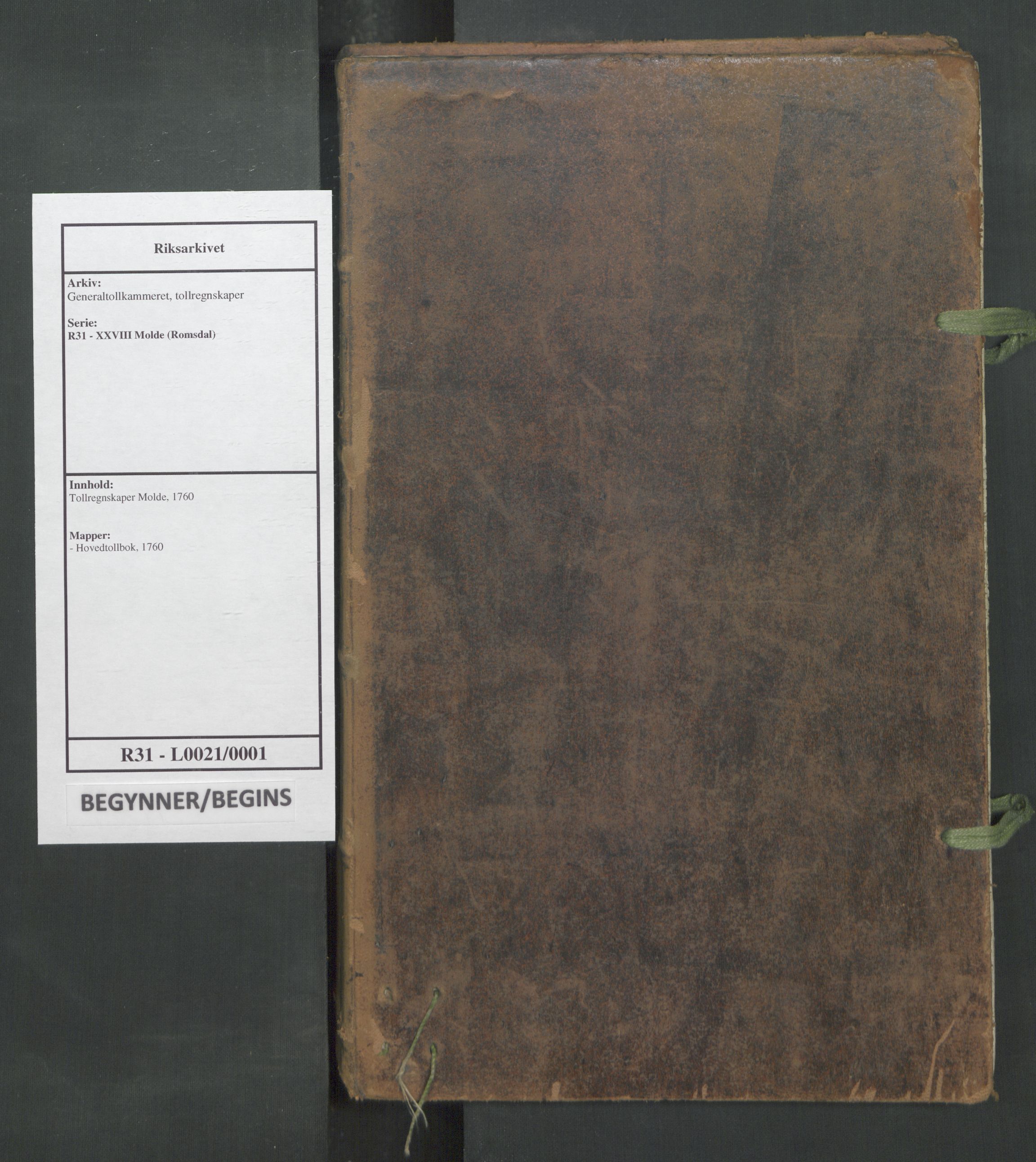 Generaltollkammeret, tollregnskaper, AV/RA-EA-5490/R31/L0021/0001: Tollregnskaper Molde / Hovedtollbok, 1760