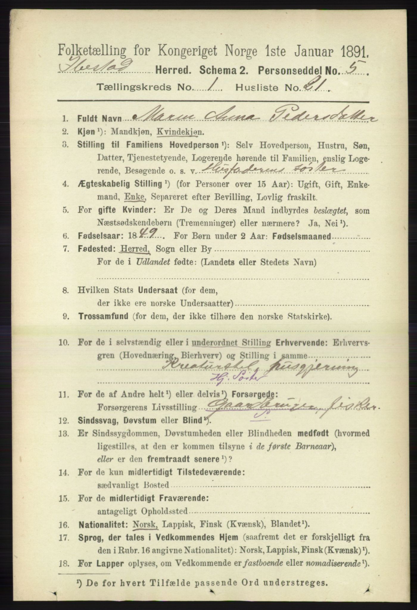 RA, 1891 census for 1917 Ibestad, 1891, p. 271