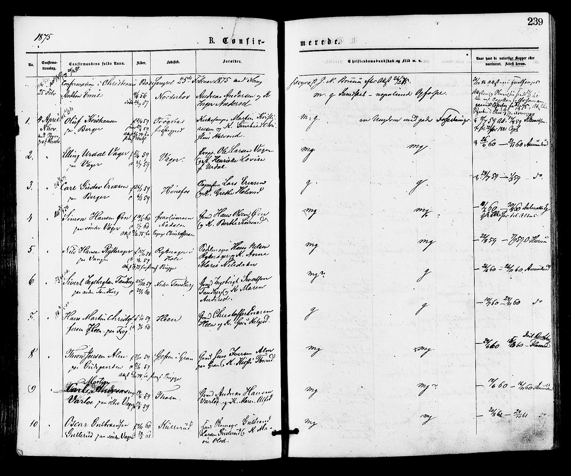 Norderhov kirkebøker, SAKO/A-237/F/Fa/L0015: Parish register (official) no. 15, 1875-1884, p. 239