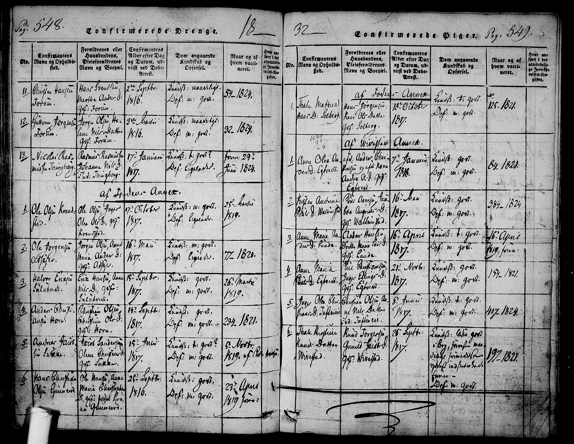 Ramnes kirkebøker, AV/SAKO-A-314/F/Fa/L0004: Parish register (official) no. I 4, 1813-1840, p. 548-549