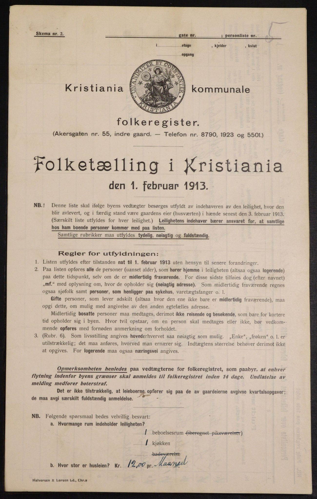 OBA, Municipal Census 1913 for Kristiania, 1913, p. 74555