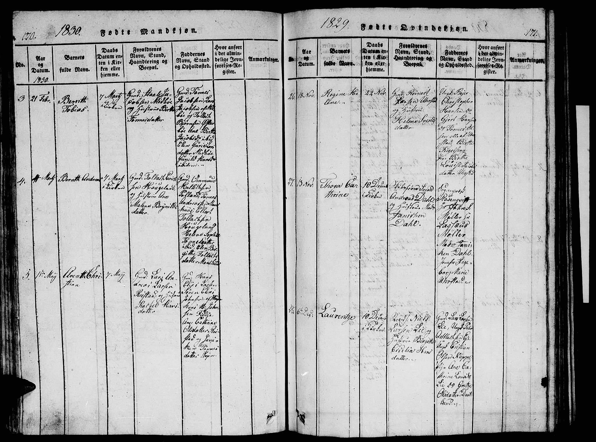 Flekkefjord sokneprestkontor, AV/SAK-1111-0012/F/Fb/Fbb/L0001: Parish register (copy) no. B 1, 1815-1830, p. 170-171