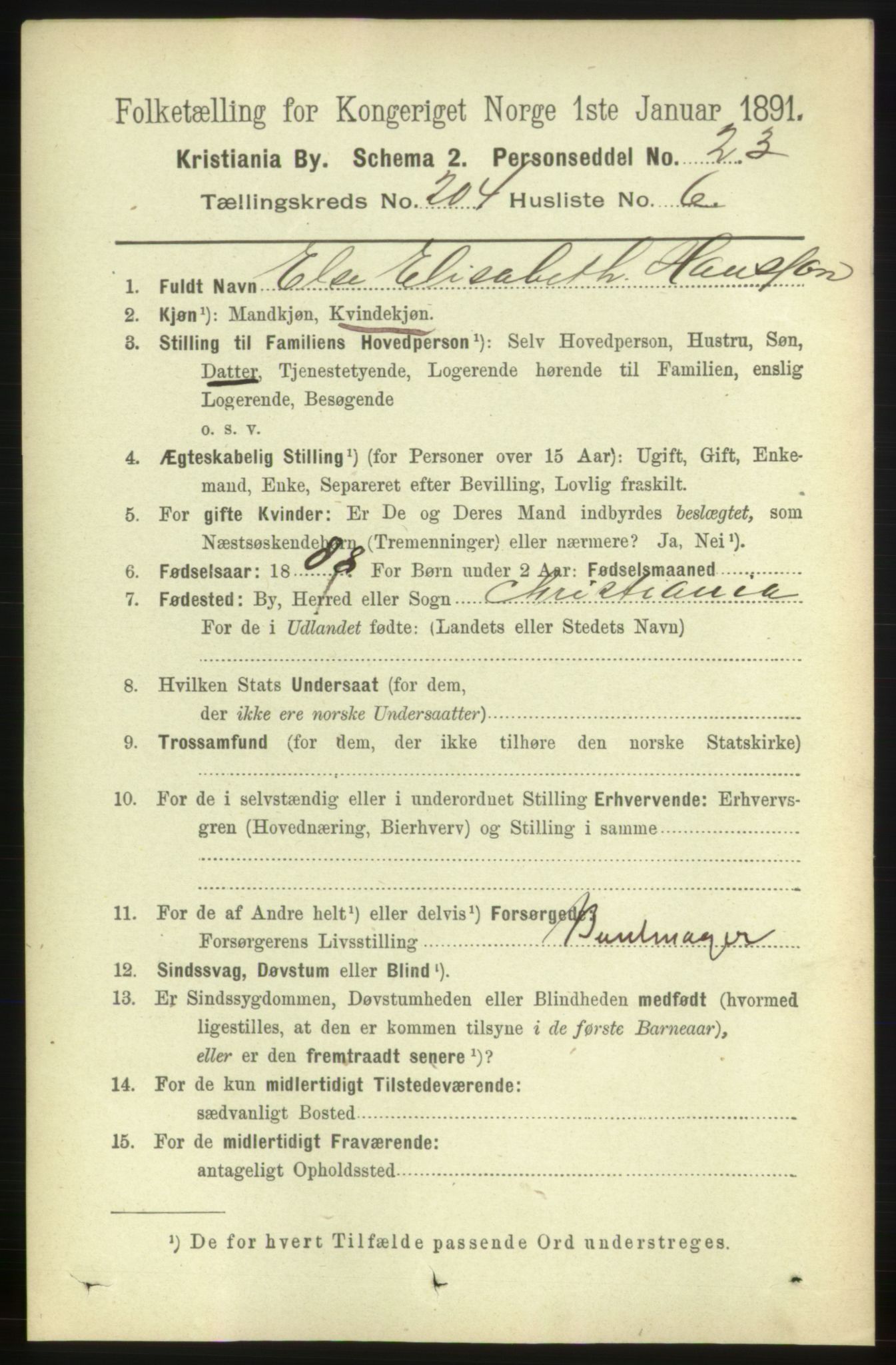 RA, 1891 census for 0301 Kristiania, 1891, p. 123316