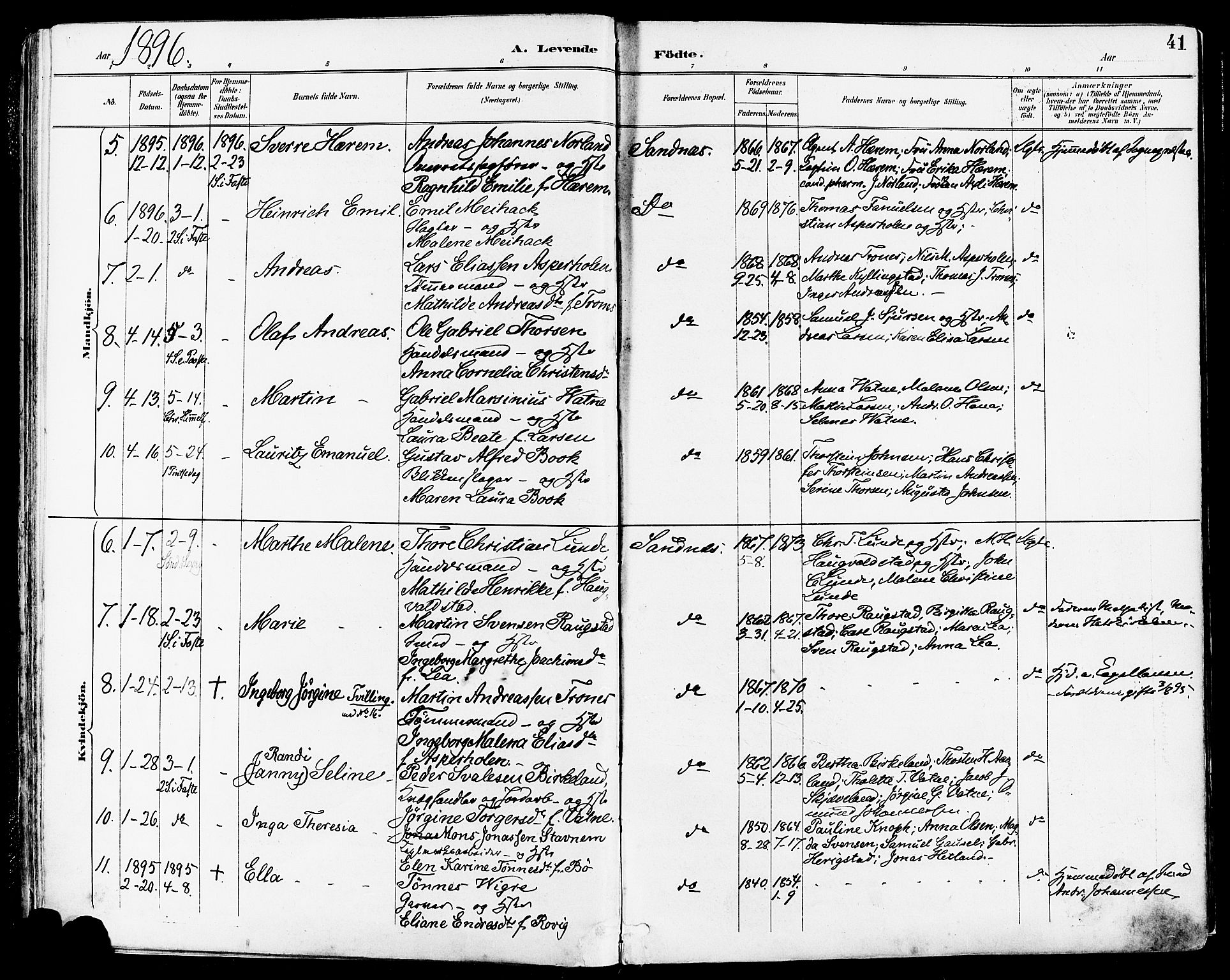 Høyland sokneprestkontor, AV/SAST-A-101799/001/30BA/L0014: Parish register (official) no. A 12, 1890-1898, p. 41