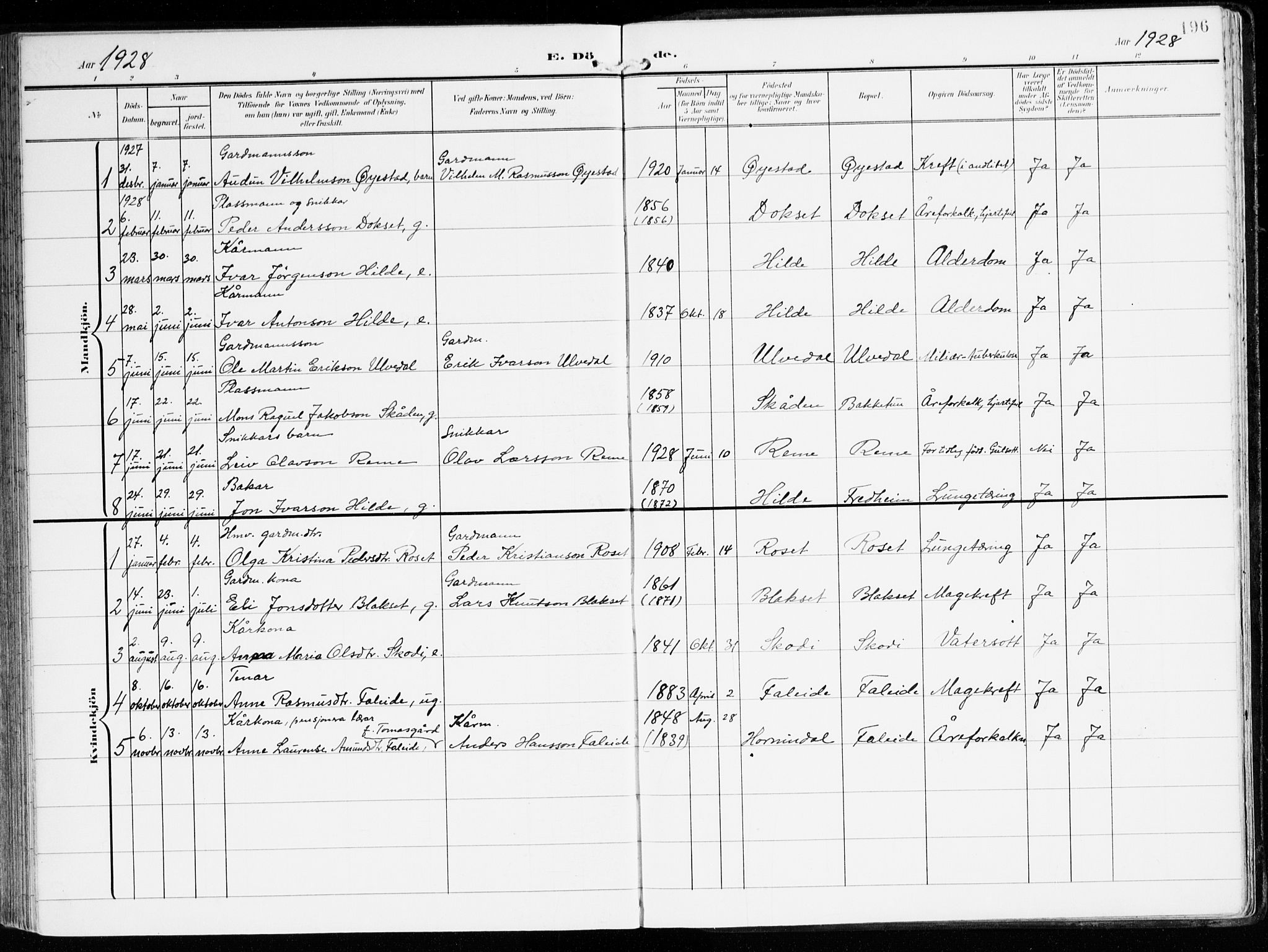 Innvik sokneprestembete, AV/SAB-A-80501: Parish register (official) no. B 2, 1903-1929, p. 196