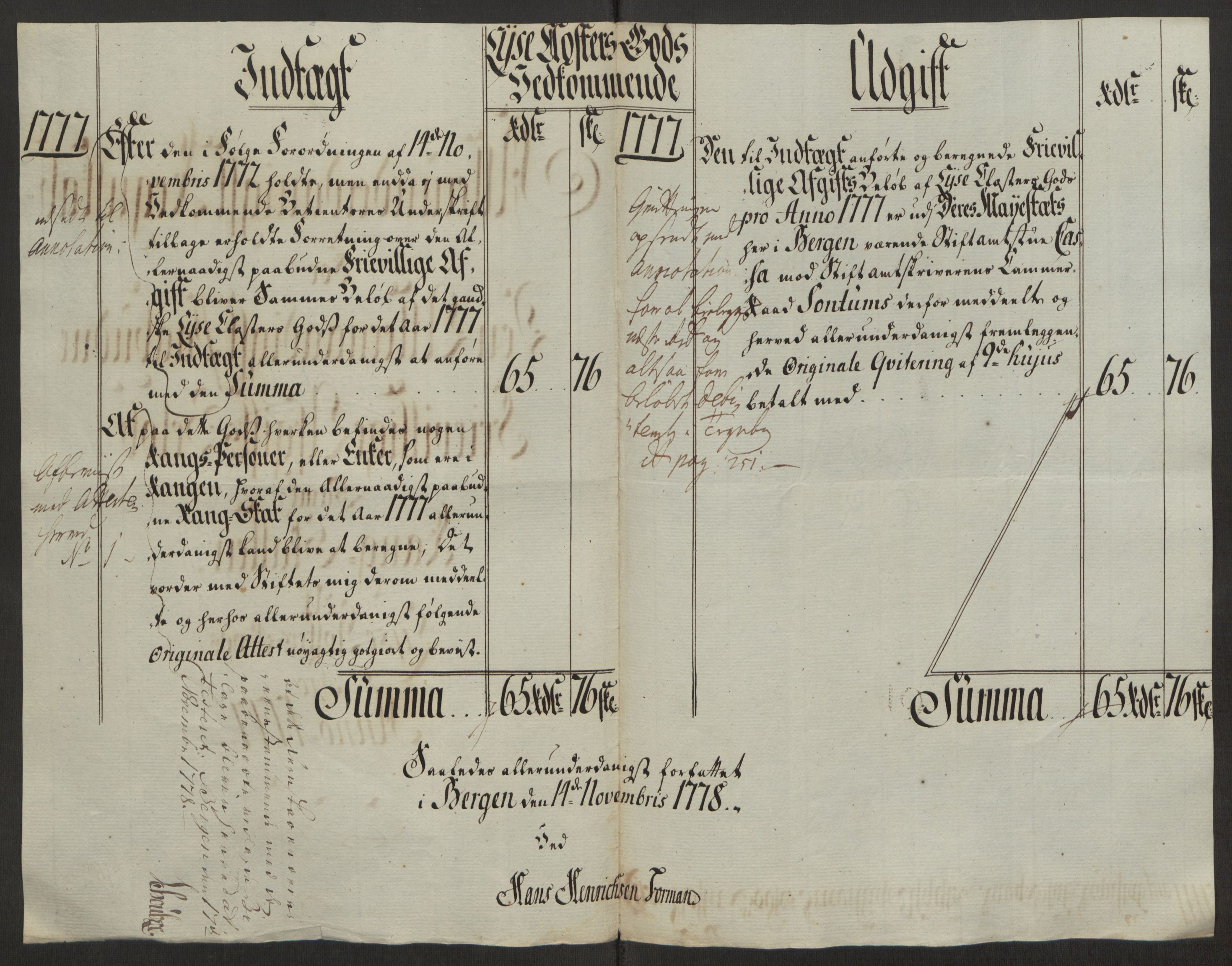 Rentekammeret inntil 1814, Reviderte regnskaper, Fogderegnskap, AV/RA-EA-4092/R50/L3180: Ekstraskatten Lyse kloster, 1762-1783, p. 399