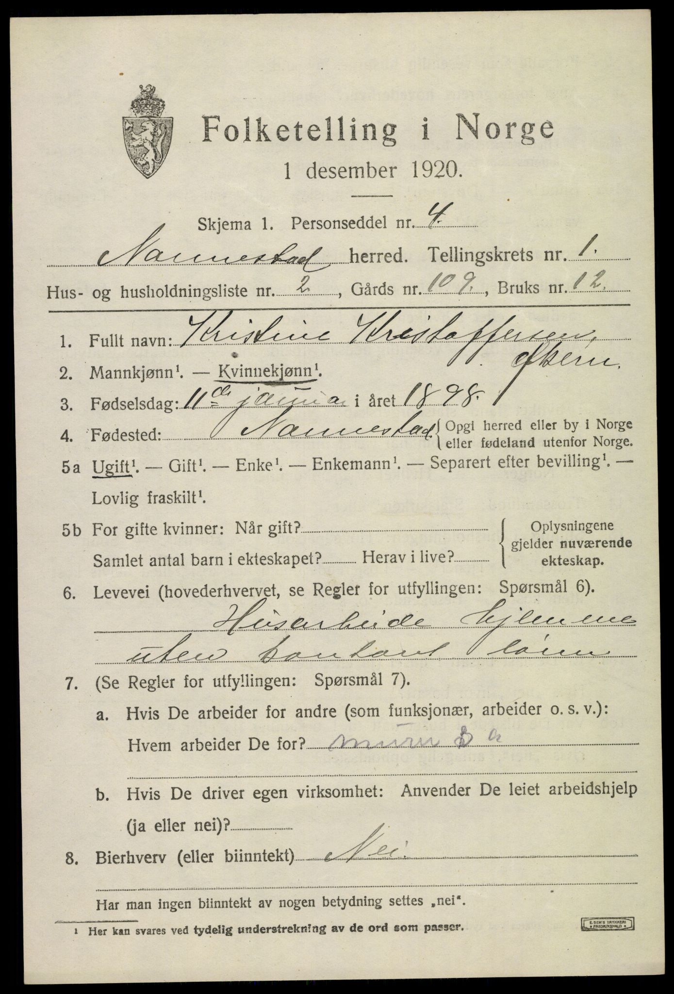 SAO, 1920 census for Nannestad, 1920, p. 1627