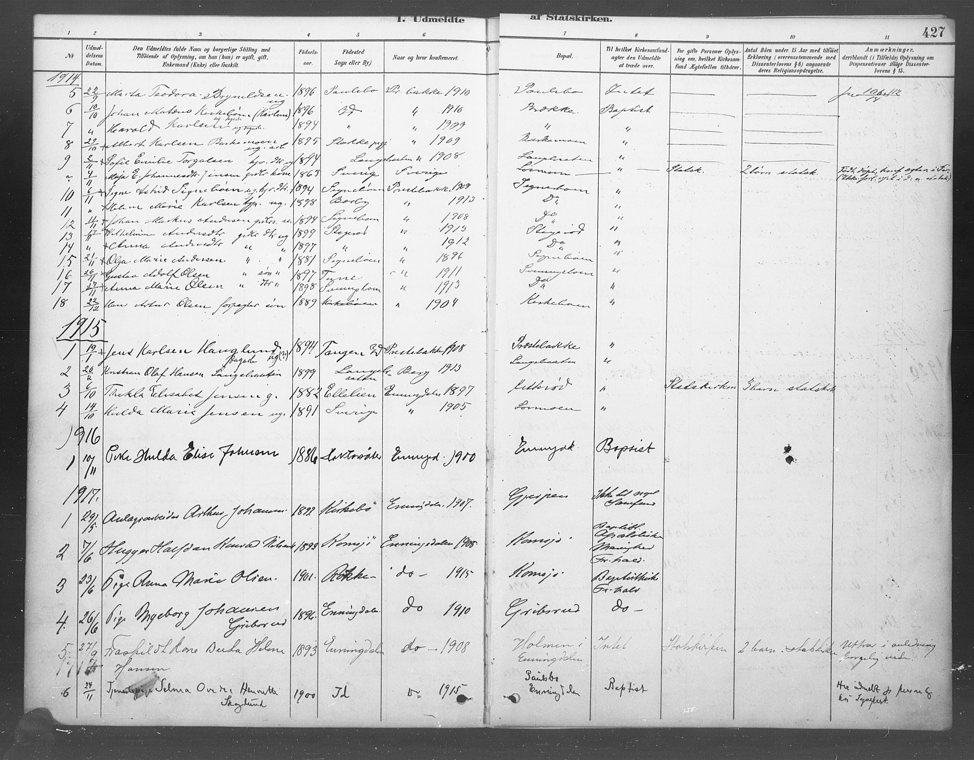 Idd prestekontor Kirkebøker, SAO/A-10911/F/Fb/L0002: Parish register (official) no. II 2, 1882-1923, p. 427