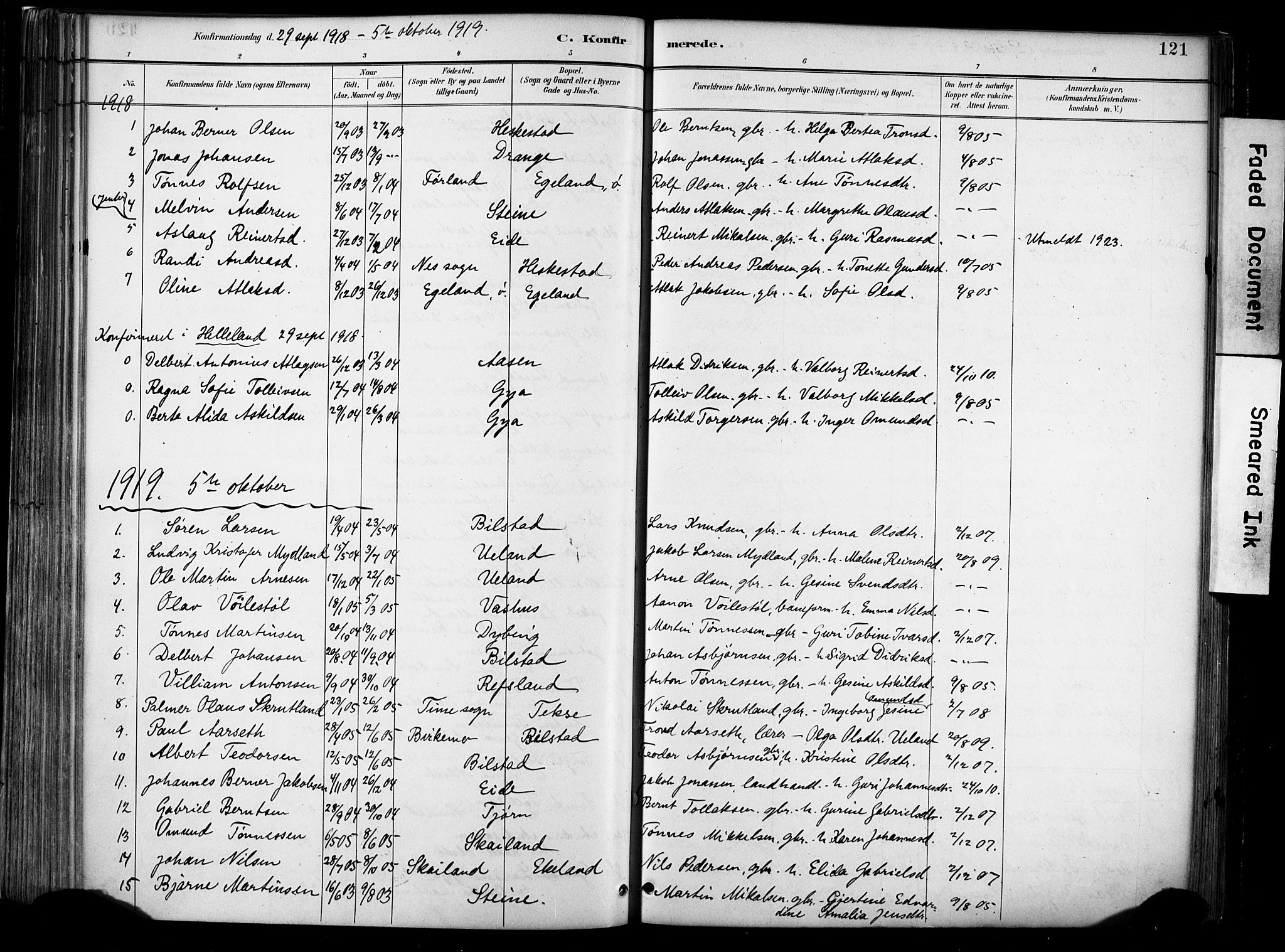 Lund sokneprestkontor, AV/SAST-A-101809/S06/L0012: Parish register (official) no. A 11, 1887-1921, p. 121