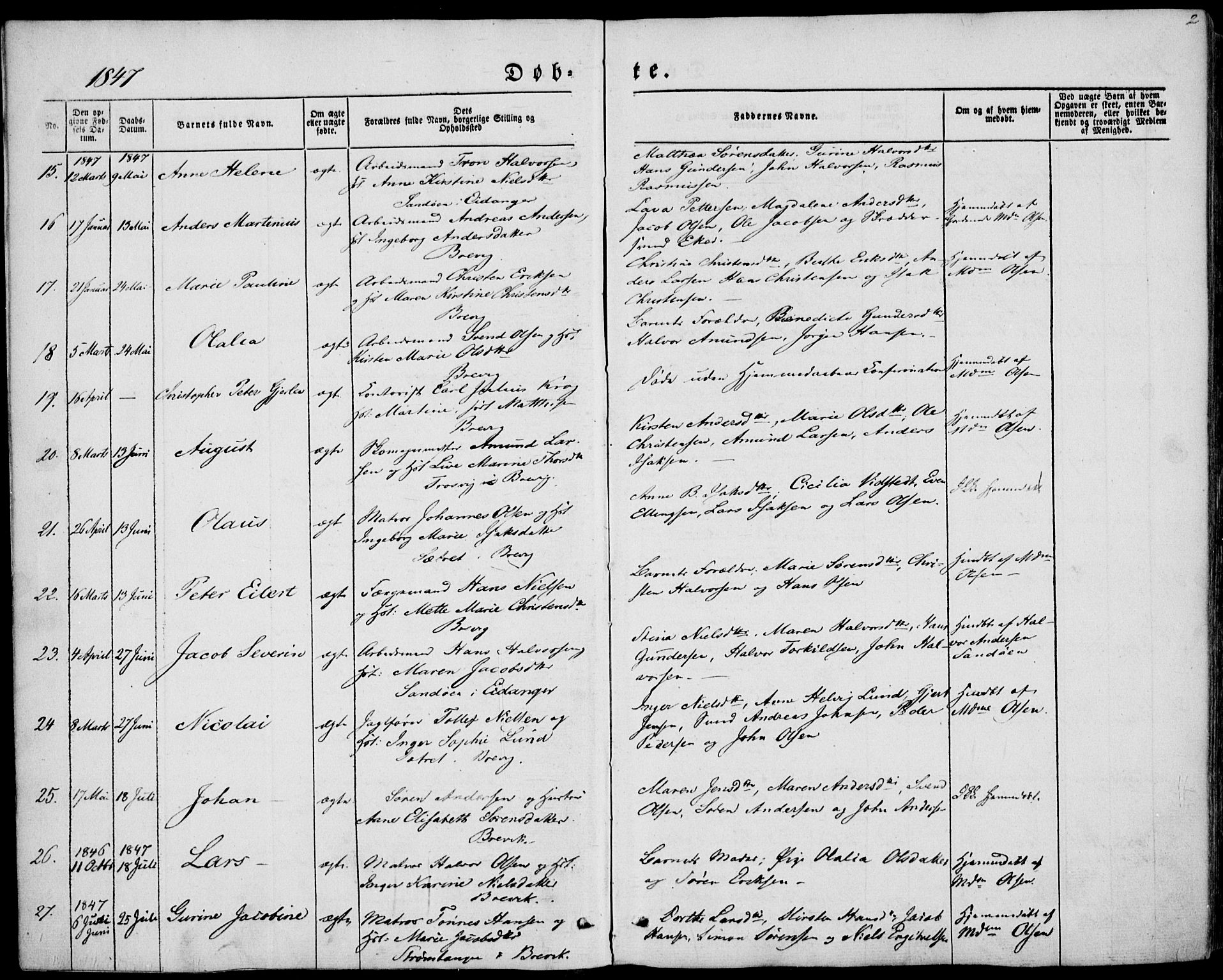 Brevik kirkebøker, SAKO/A-255/F/Fa/L0005: Parish register (official) no. 5, 1847-1865, p. 2