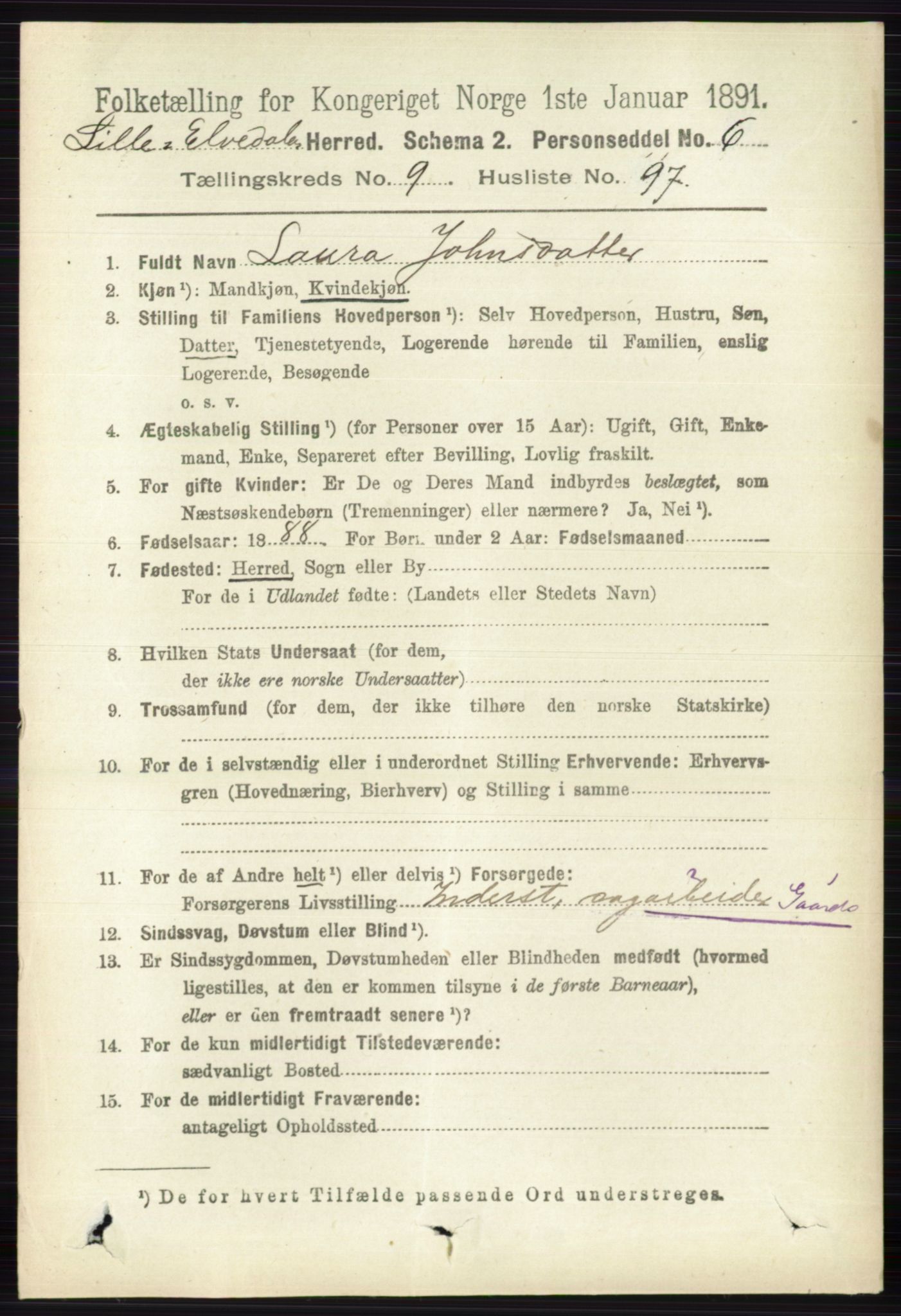 RA, 1891 census for 0438 Lille Elvedalen, 1891, p. 3351