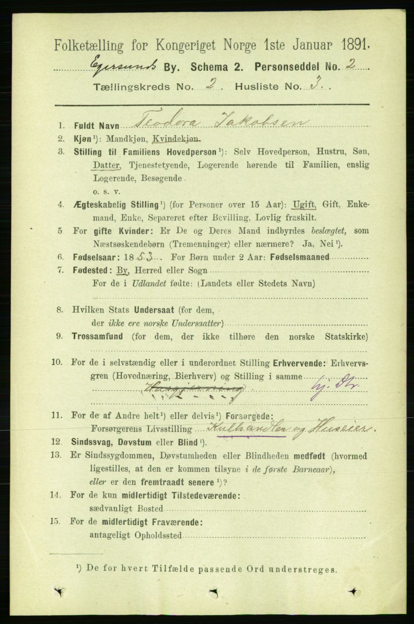 RA, 1891 census for 1101 Egersund, 1891, p. 245