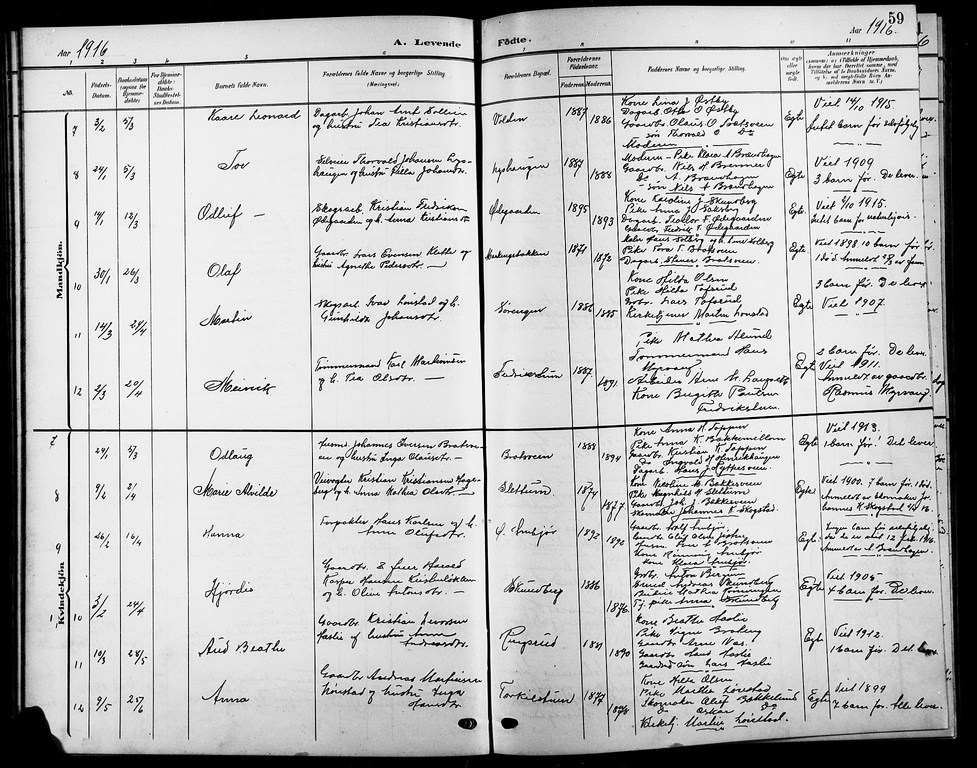 Biri prestekontor, SAH/PREST-096/H/Ha/Hab/L0005: Parish register (copy) no. 5, 1906-1919, p. 59