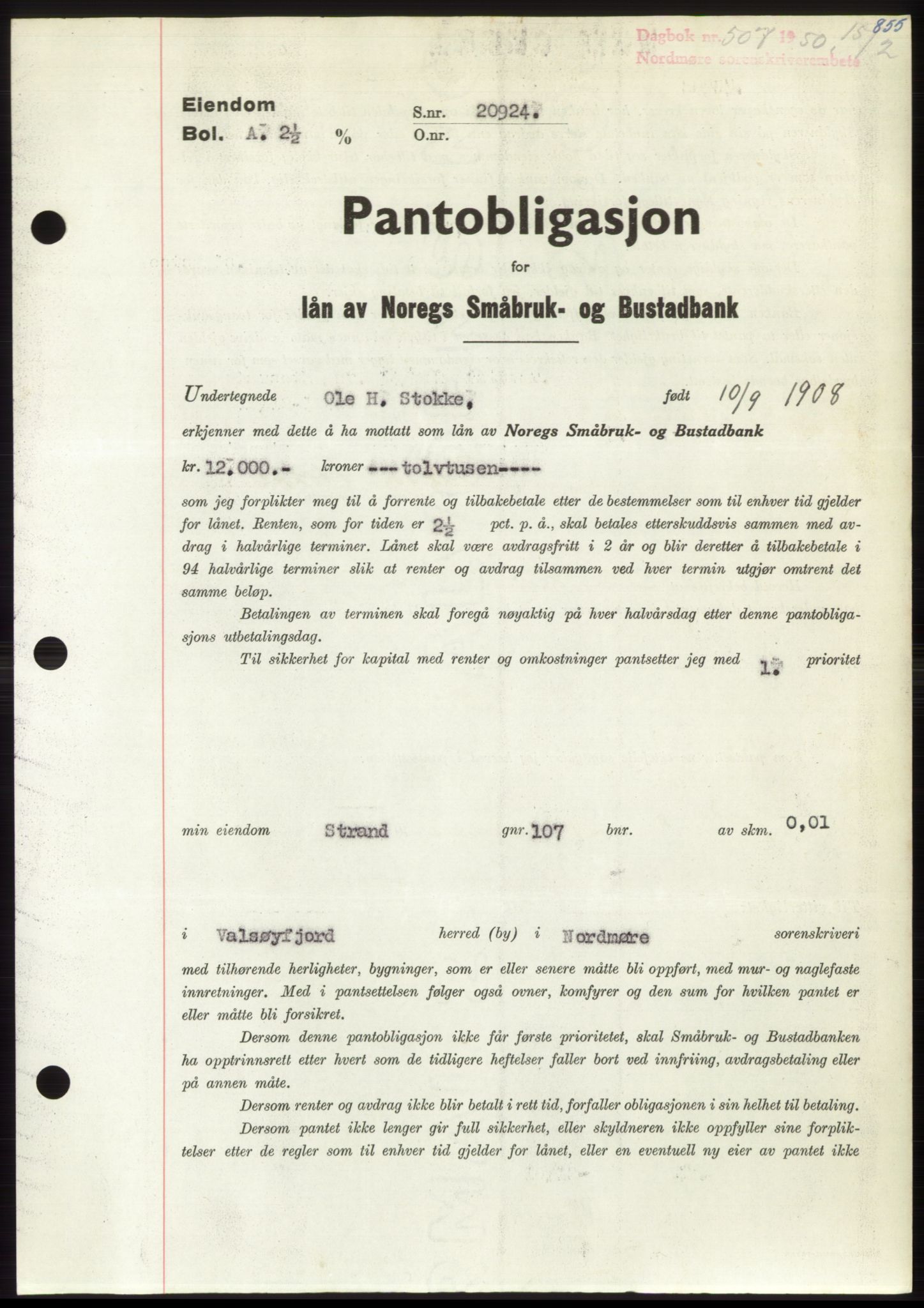 Nordmøre sorenskriveri, AV/SAT-A-4132/1/2/2Ca: Mortgage book no. B103, 1949-1950, Diary no: : 507/1950