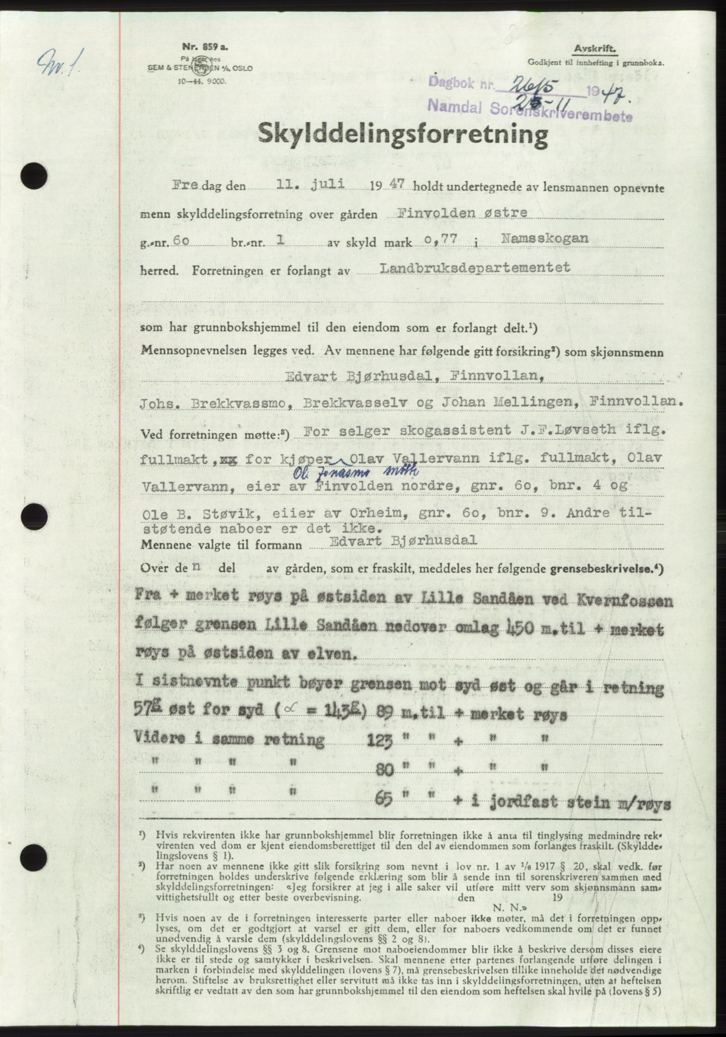 Namdal sorenskriveri, SAT/A-4133/1/2/2C: Mortgage book no. -, 1947-1948, Diary no: : 2615/1947
