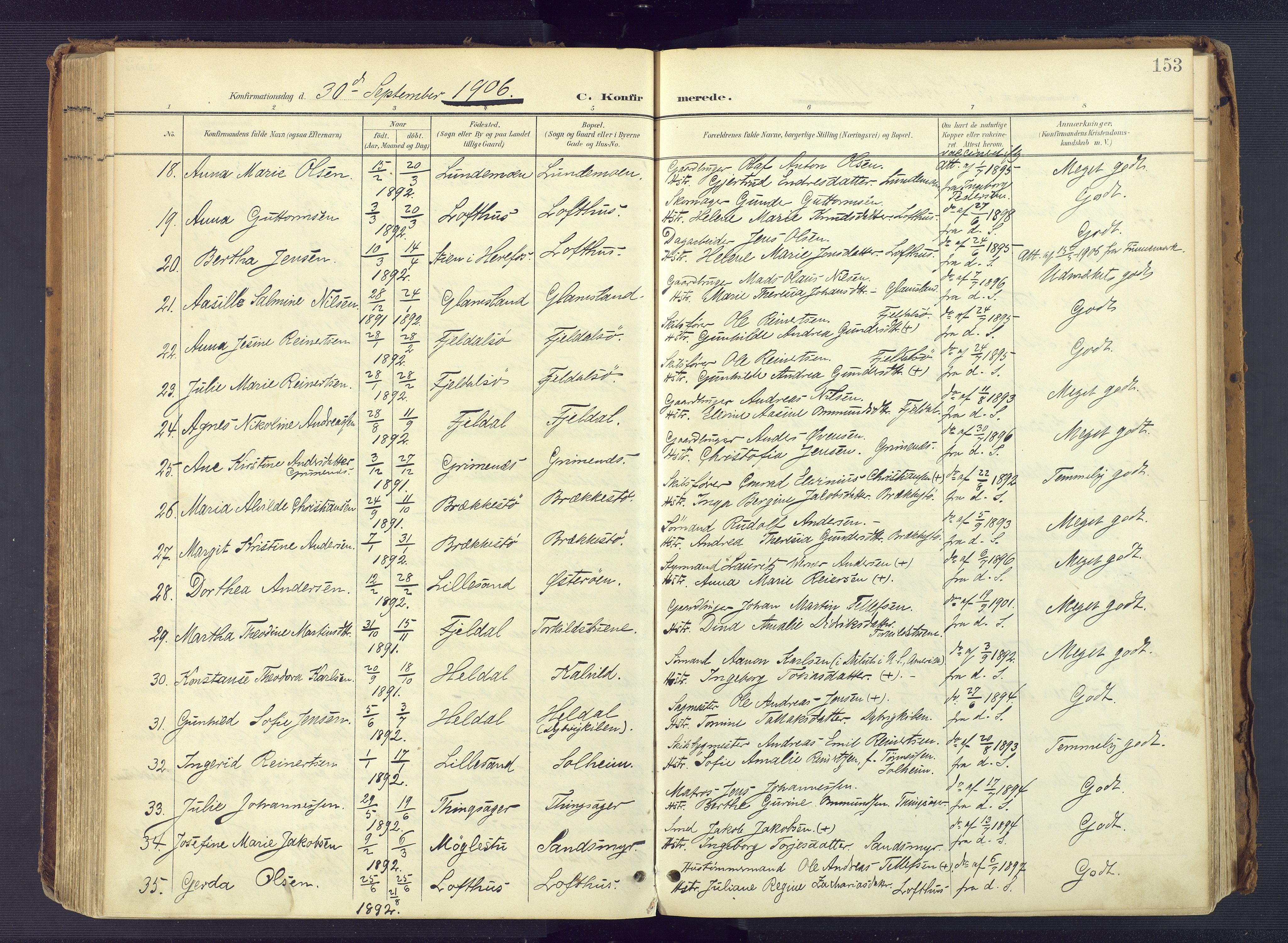 Vestre Moland sokneprestkontor, SAK/1111-0046/F/Fa/Fab/L0010: Parish register (official) no. A 10, 1900-1926, p. 153