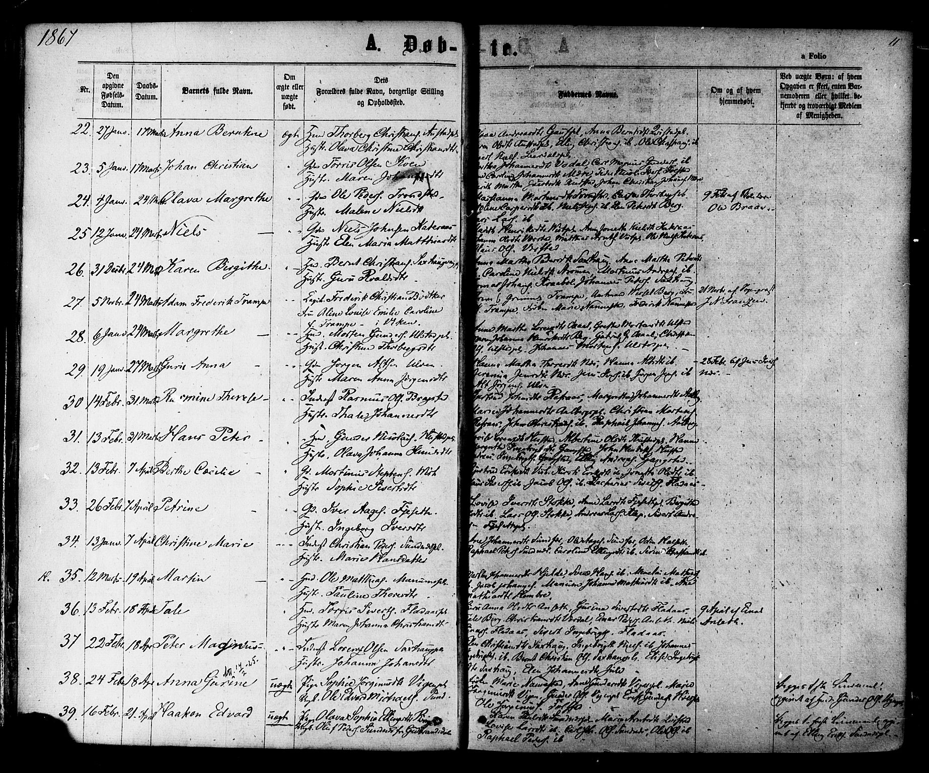 Ministerialprotokoller, klokkerbøker og fødselsregistre - Nord-Trøndelag, SAT/A-1458/730/L0284: Parish register (official) no. 730A09, 1866-1878, p. 11