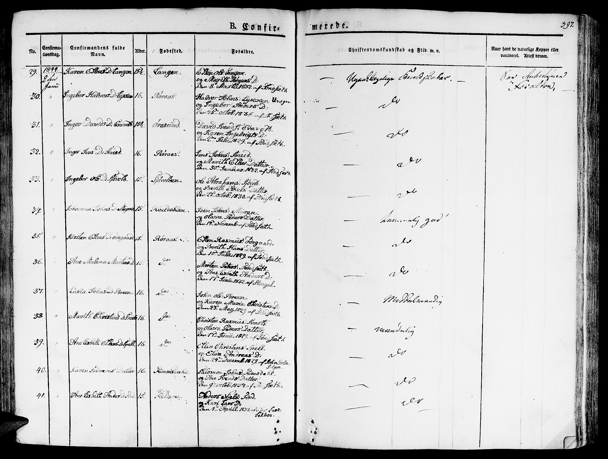 Ministerialprotokoller, klokkerbøker og fødselsregistre - Sør-Trøndelag, SAT/A-1456/681/L0930: Parish register (official) no. 681A08, 1829-1844, p. 397