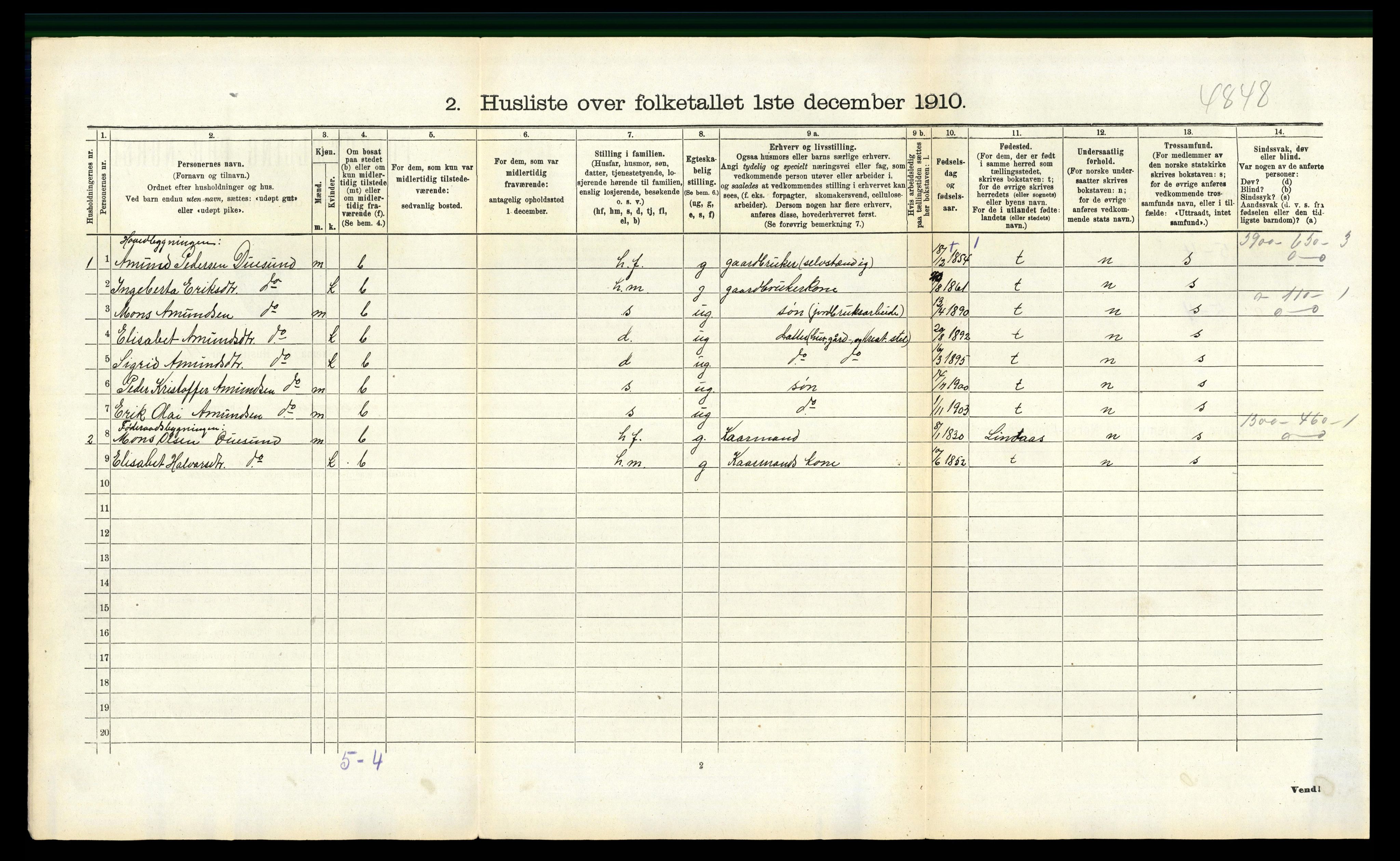 RA, 1910 census for Masfjorden, 1910, p. 277