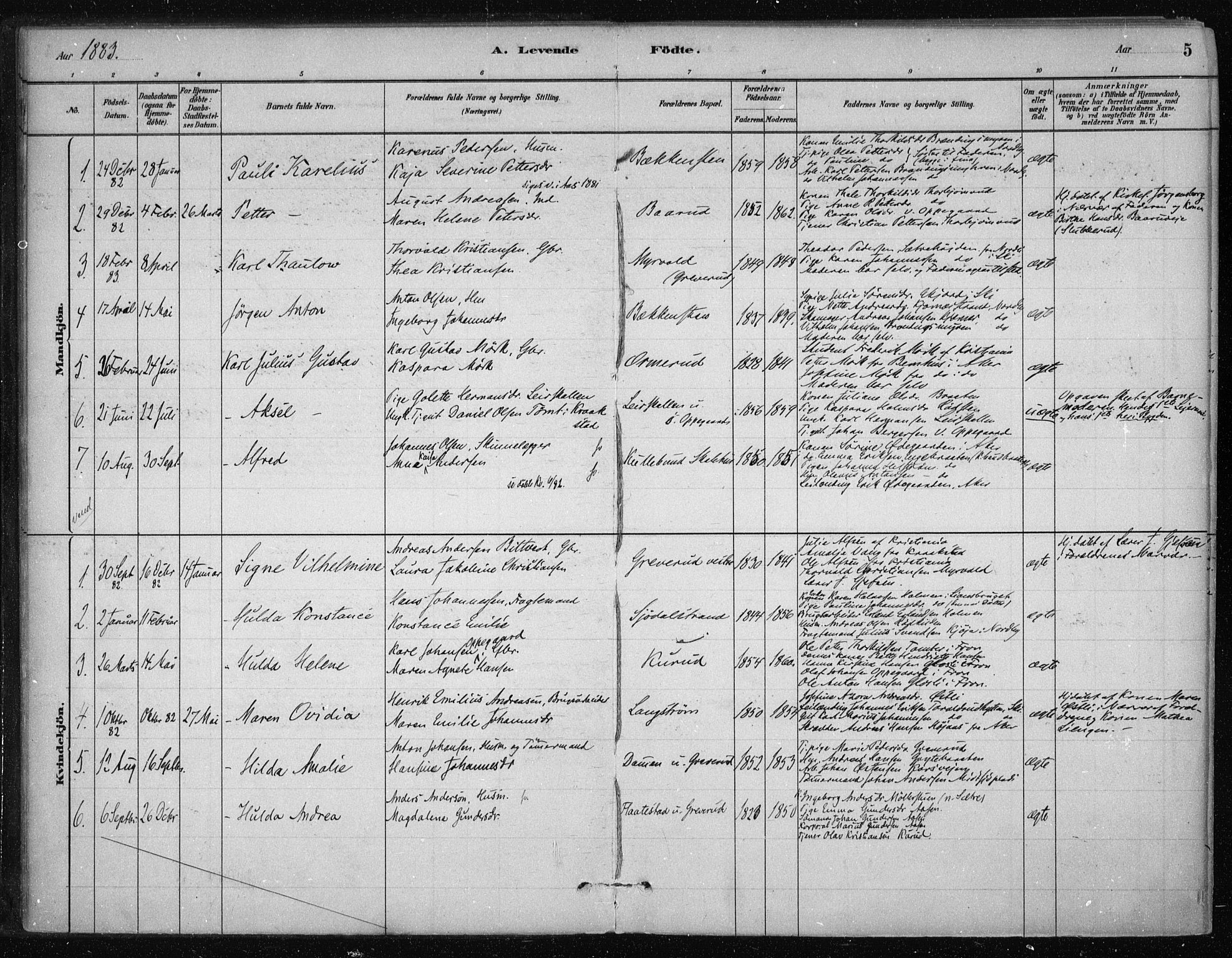 Nesodden prestekontor Kirkebøker, AV/SAO-A-10013/F/Fb/L0001: Parish register (official) no. II 1, 1880-1915, p. 5