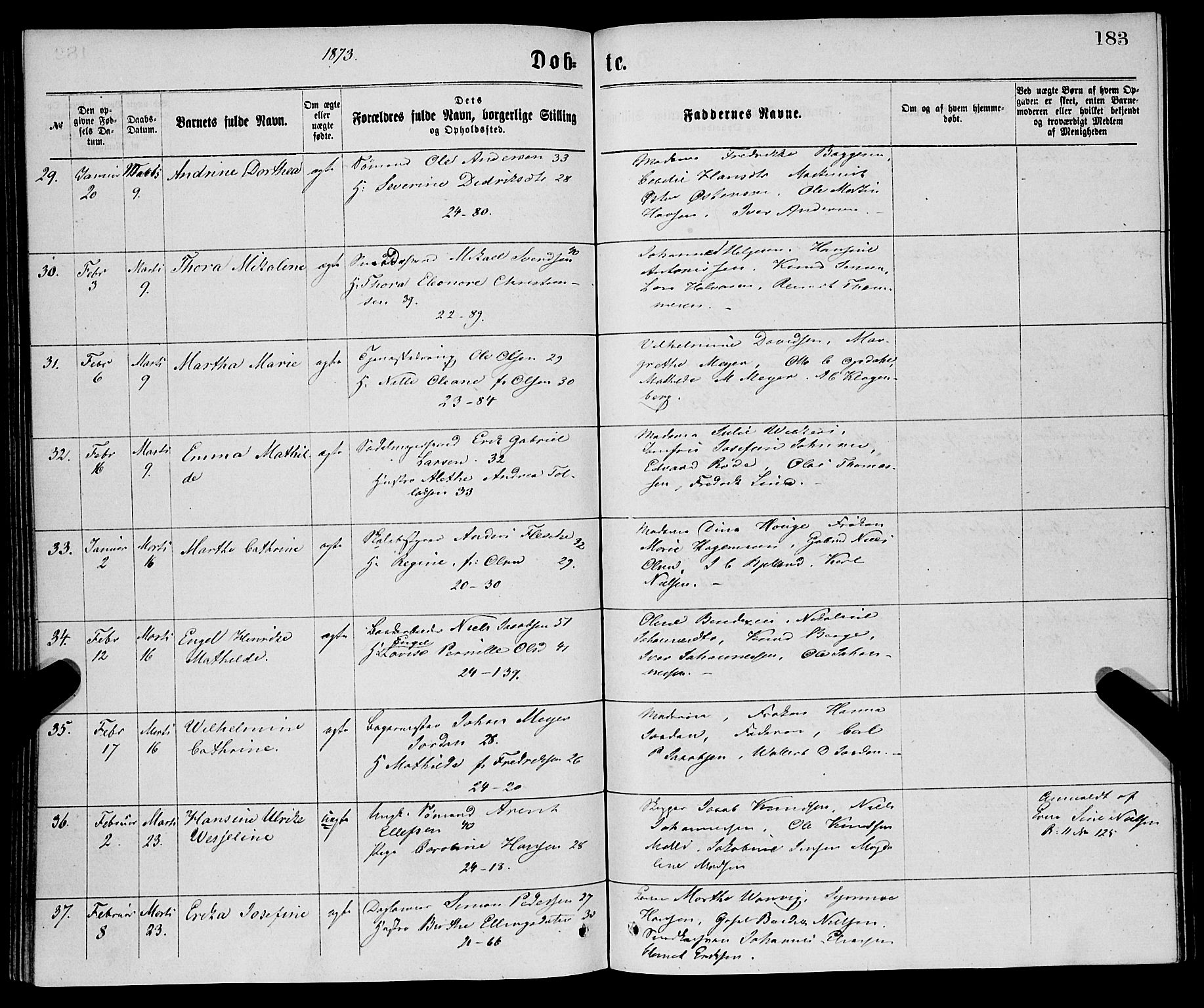 Korskirken sokneprestembete, AV/SAB-A-76101/H/Haa/L0020: Parish register (official) no. B 6, 1871-1878, p. 183