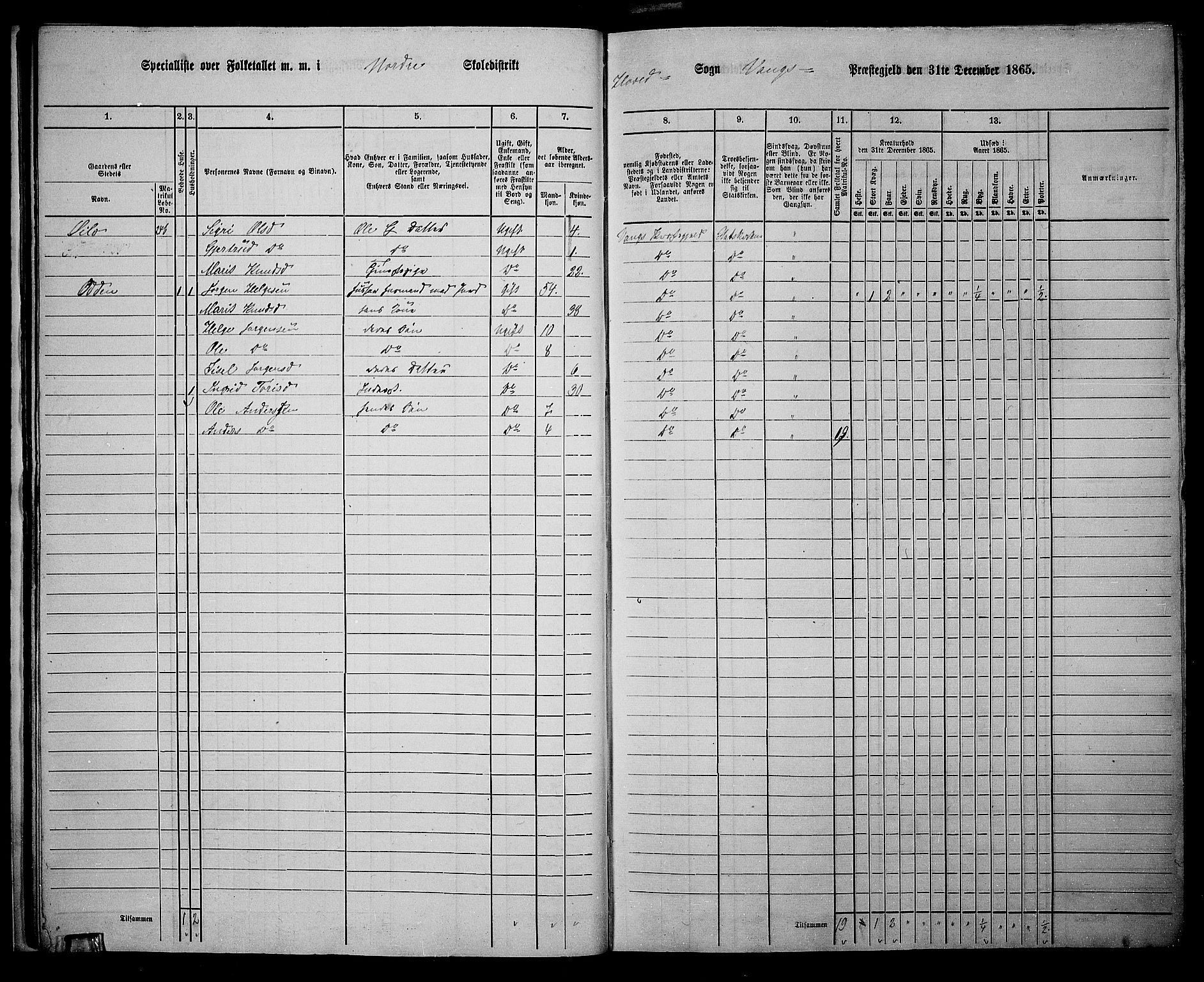 RA, 1865 census for Vang, 1865, p. 26