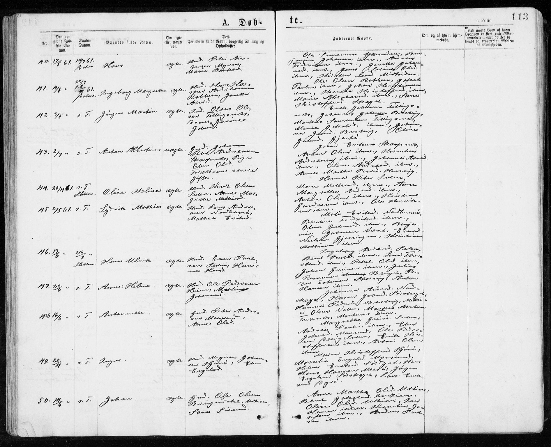 Ministerialprotokoller, klokkerbøker og fødselsregistre - Sør-Trøndelag, AV/SAT-A-1456/640/L0576: Parish register (official) no. 640A01, 1846-1876, p. 113