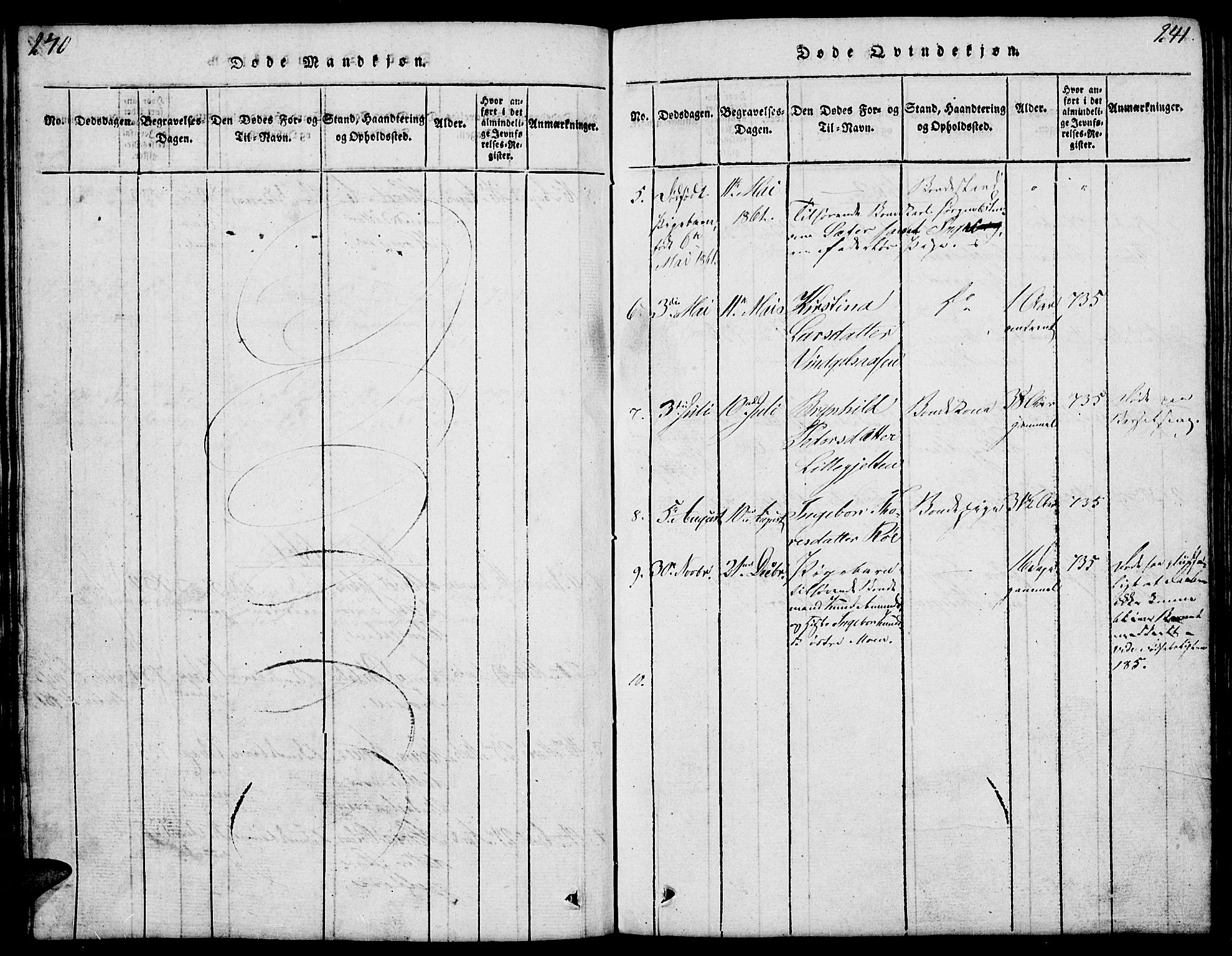 Tolga prestekontor, SAH/PREST-062/L/L0003: Parish register (copy) no. 3, 1815-1862, p. 240-241