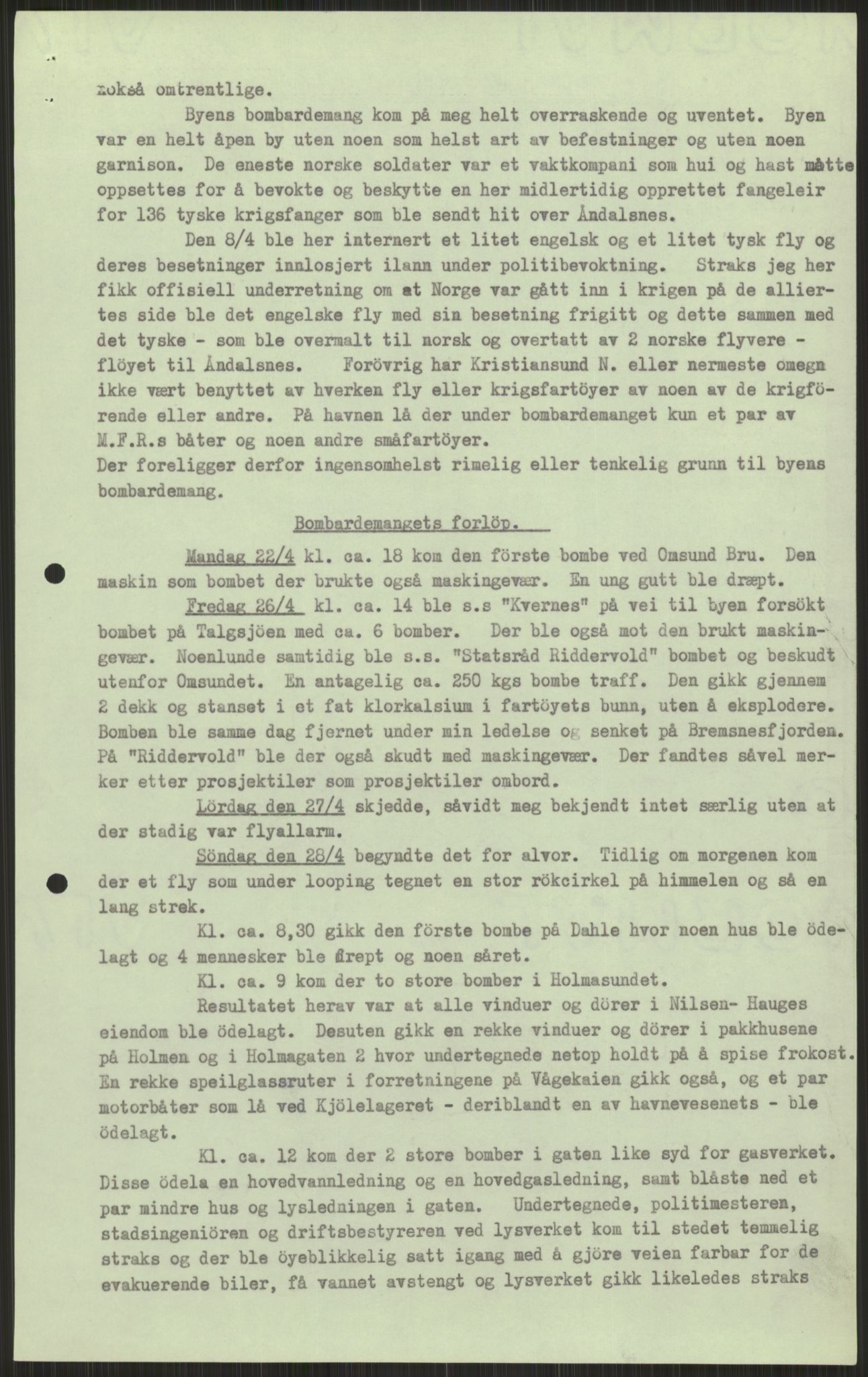 Forsvaret, Forsvarets krigshistoriske avdeling, AV/RA-RAFA-2017/Y/Ya/L0015: II-C-11-31 - Fylkesmenn.  Rapporter om krigsbegivenhetene 1940., 1940, p. 673