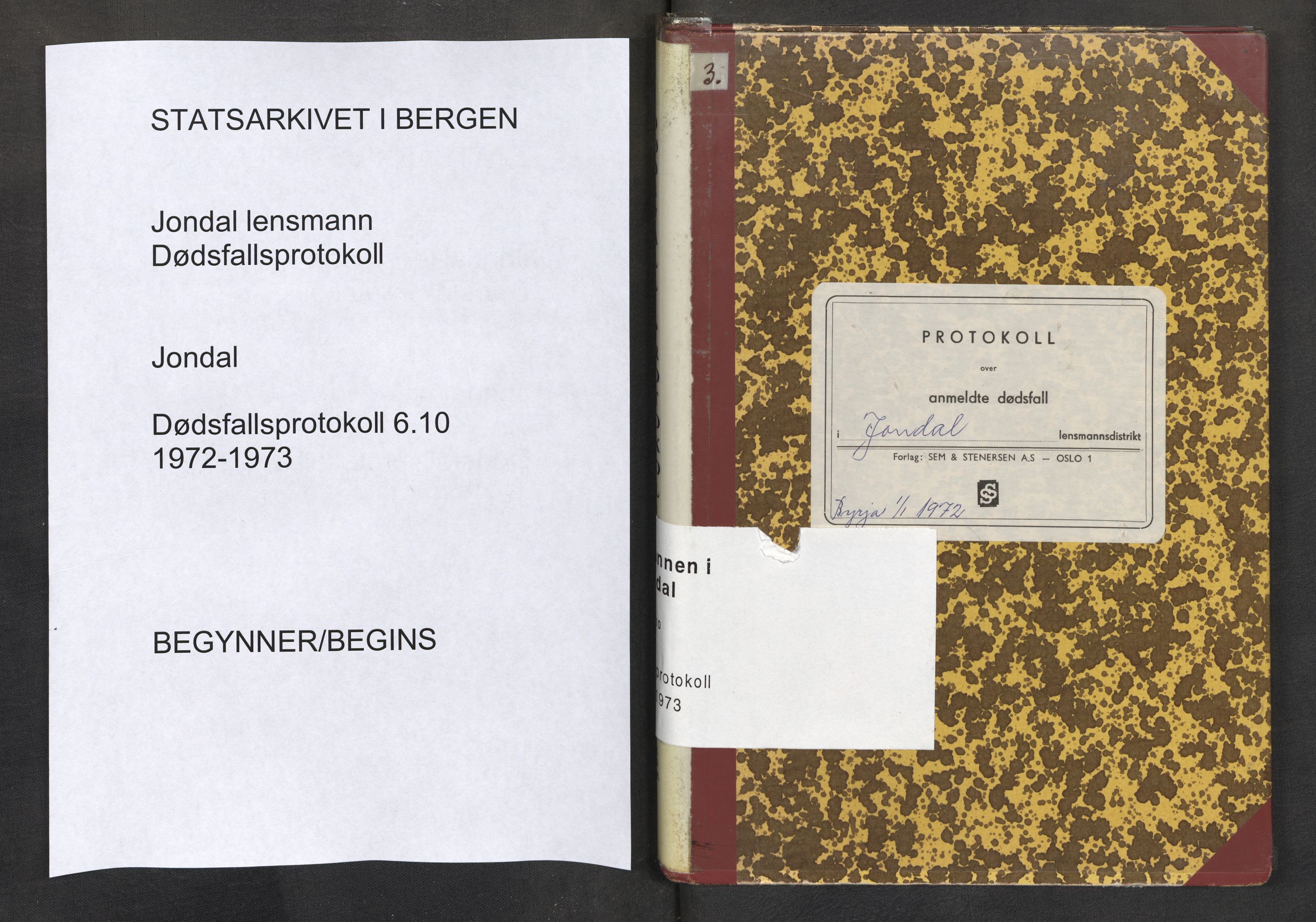 Lensmannen i Jondal, SAB/A-33101/0006/L0010: Dødsfallprotokoll, 1972-1973