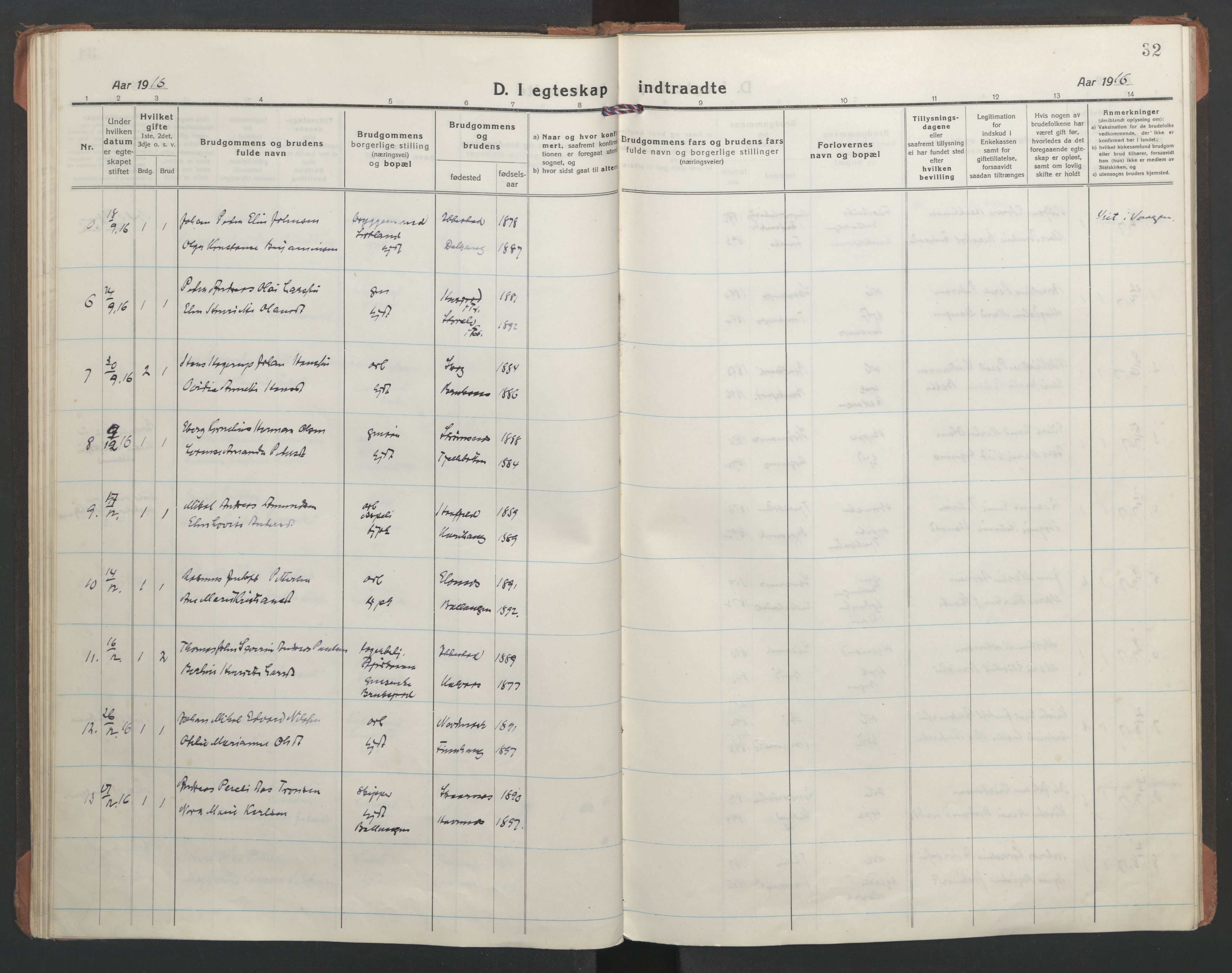 Ministerialprotokoller, klokkerbøker og fødselsregistre - Nordland, AV/SAT-A-1459/863/L0902: Parish register (official) no. 863A14, 1906-1937, p. 32