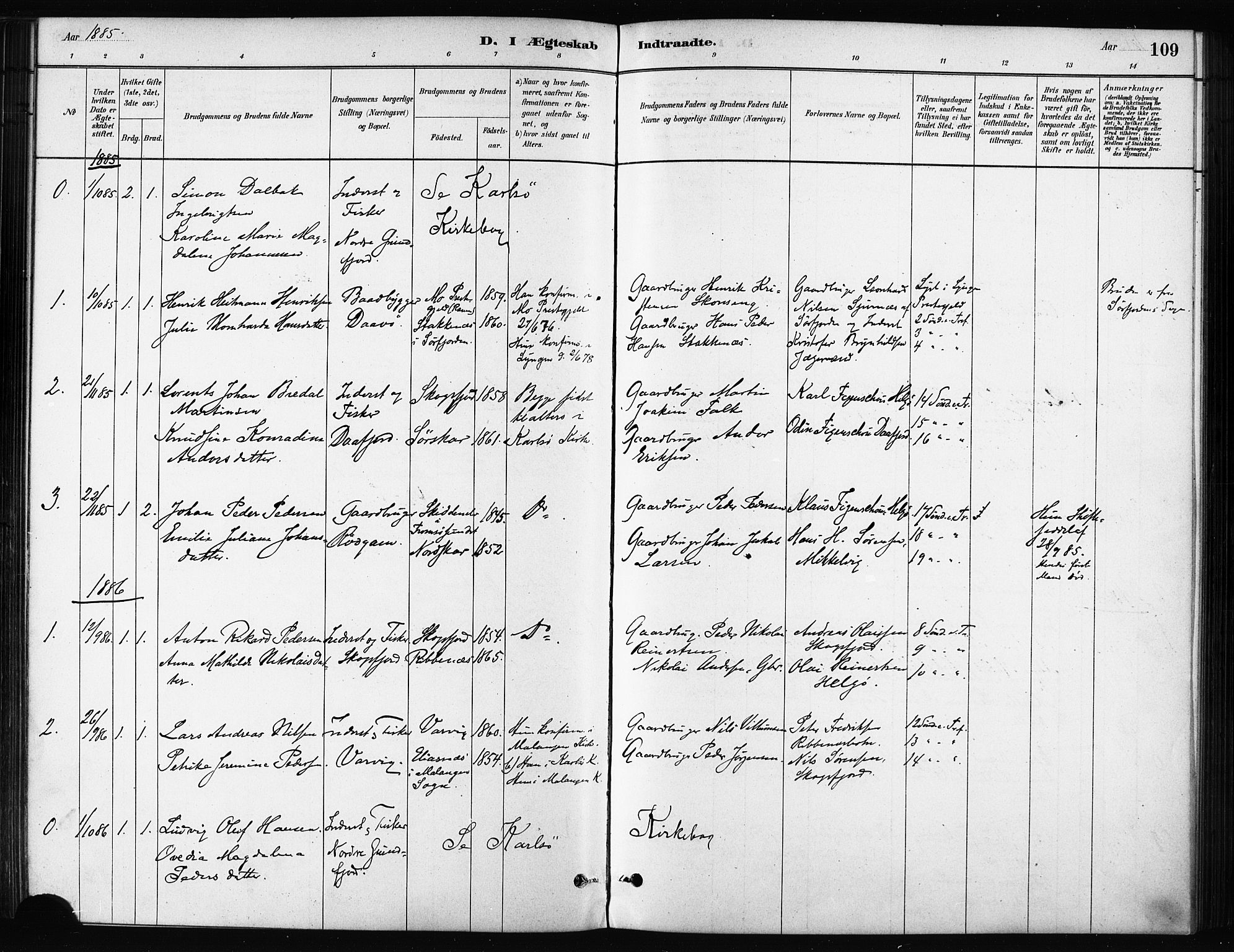 Karlsøy sokneprestembete, AV/SATØ-S-1299/H/Ha/Haa/L0011kirke: Parish register (official) no. 11, 1879-1892, p. 109
