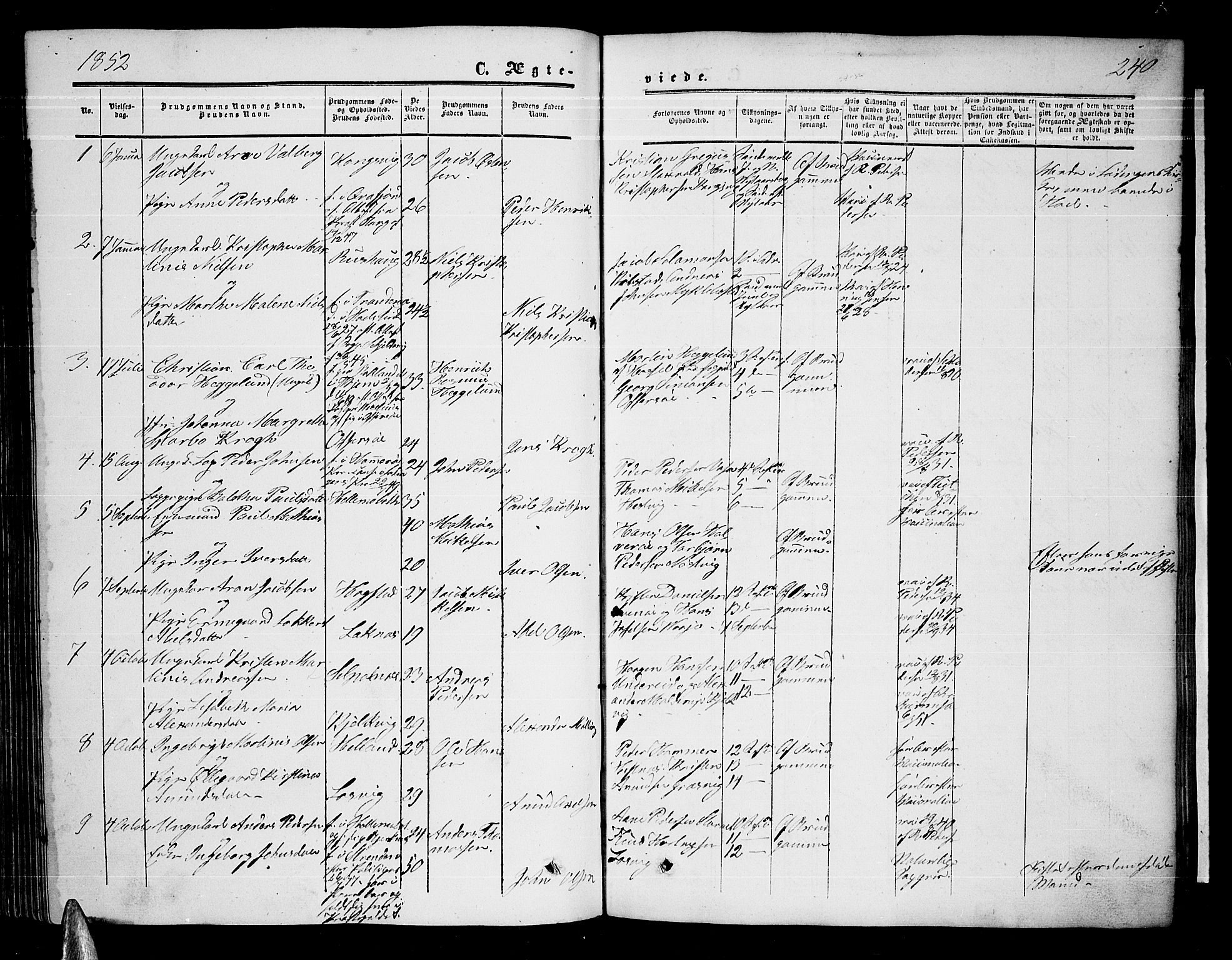 Ministerialprotokoller, klokkerbøker og fødselsregistre - Nordland, AV/SAT-A-1459/872/L1046: Parish register (copy) no. 872C02, 1852-1879, p. 240