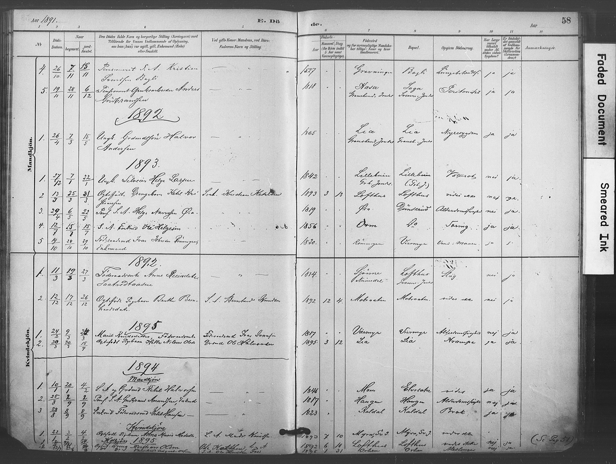 Kongsberg kirkebøker, SAKO/A-22/F/Fc/L0001: Parish register (official) no. III 1, 1883-1897, p. 58