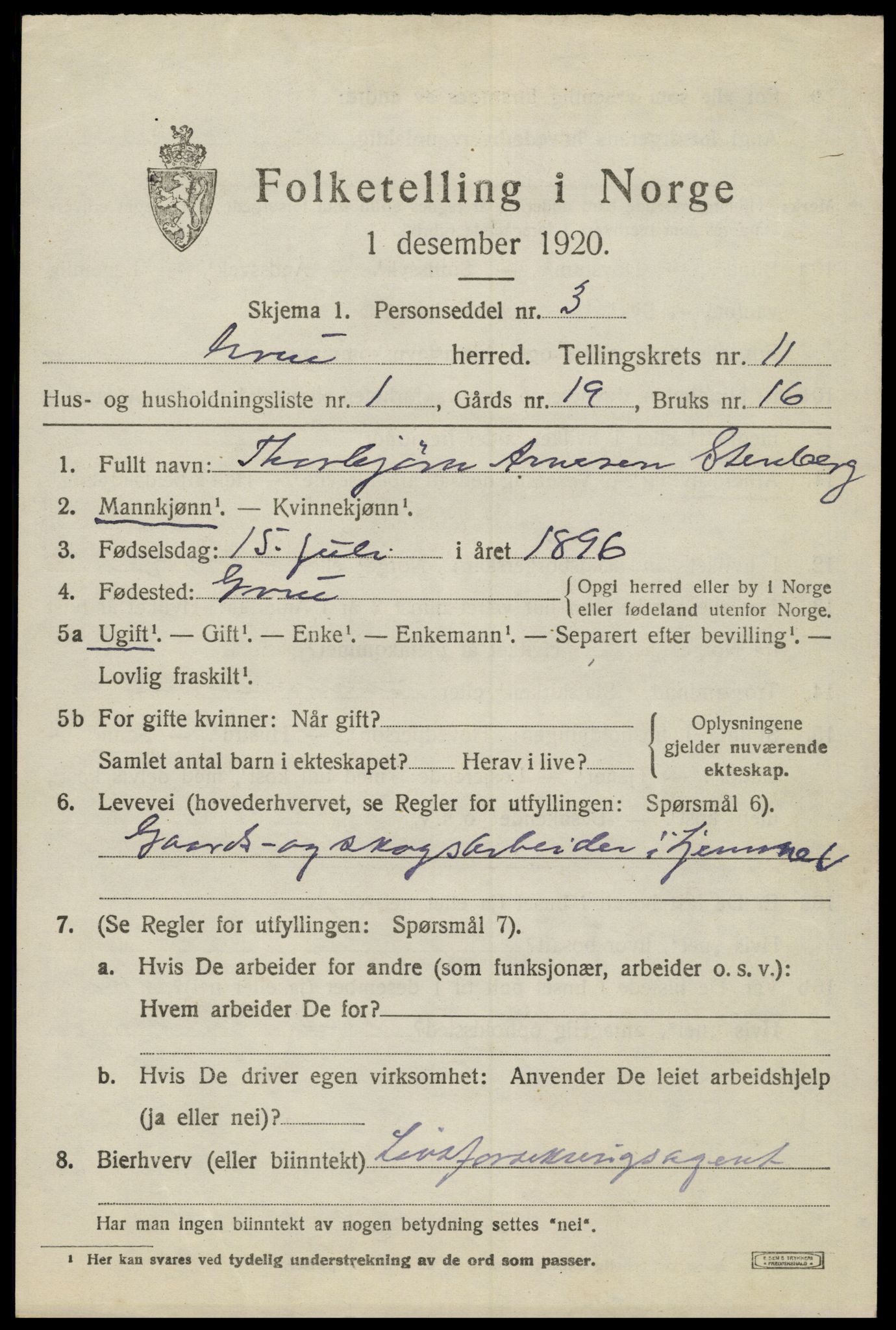 SAH, 1920 census for Grue, 1920, p. 9373