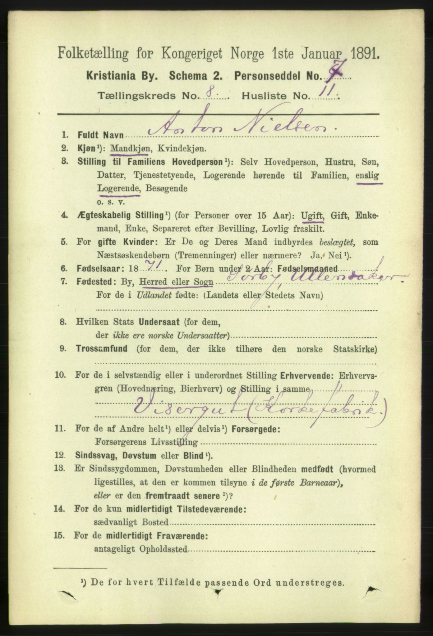 RA, 1891 census for 0301 Kristiania, 1891, p. 3583