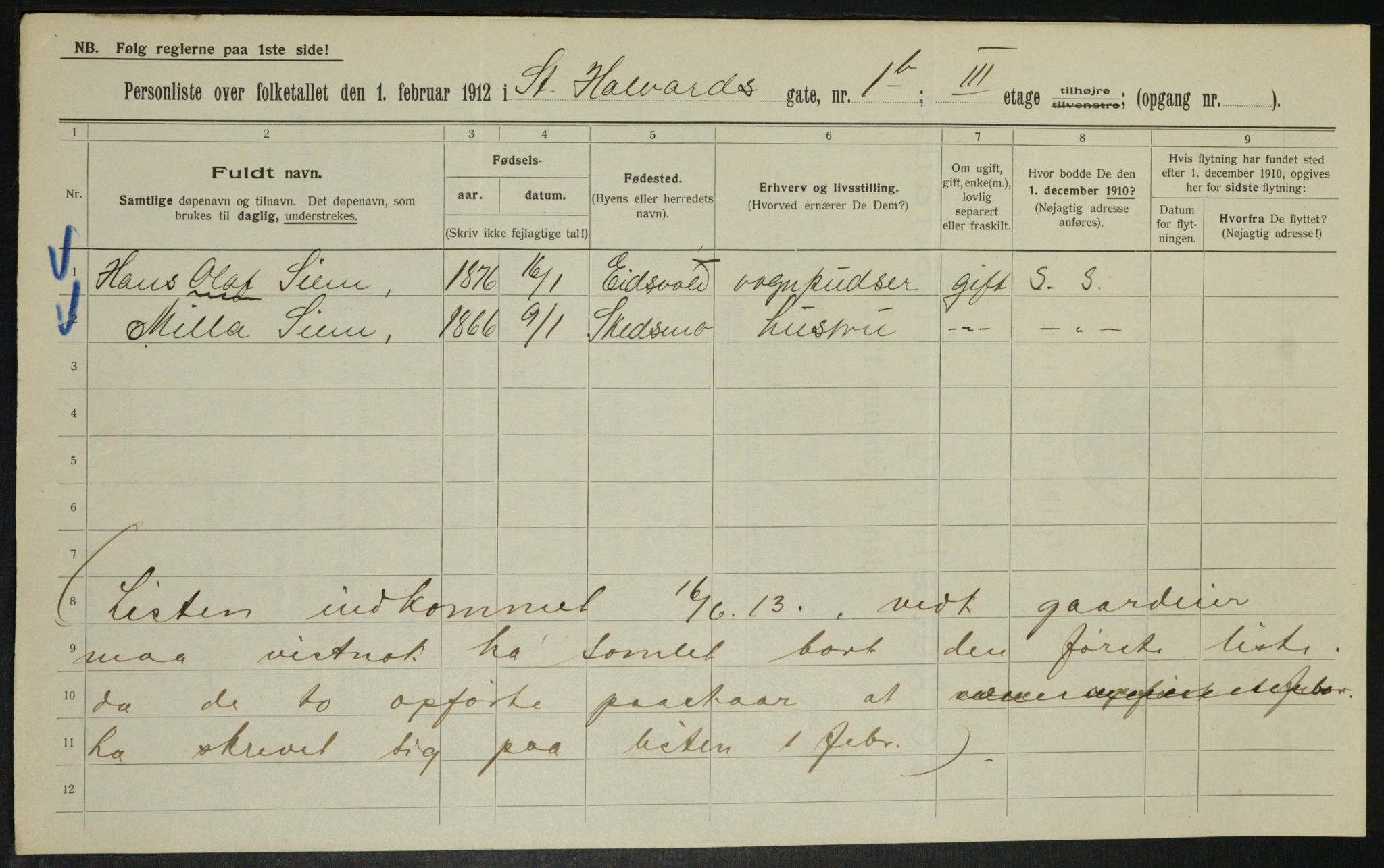 OBA, Municipal Census 1913 for Kristiania, 1913, p. 87427