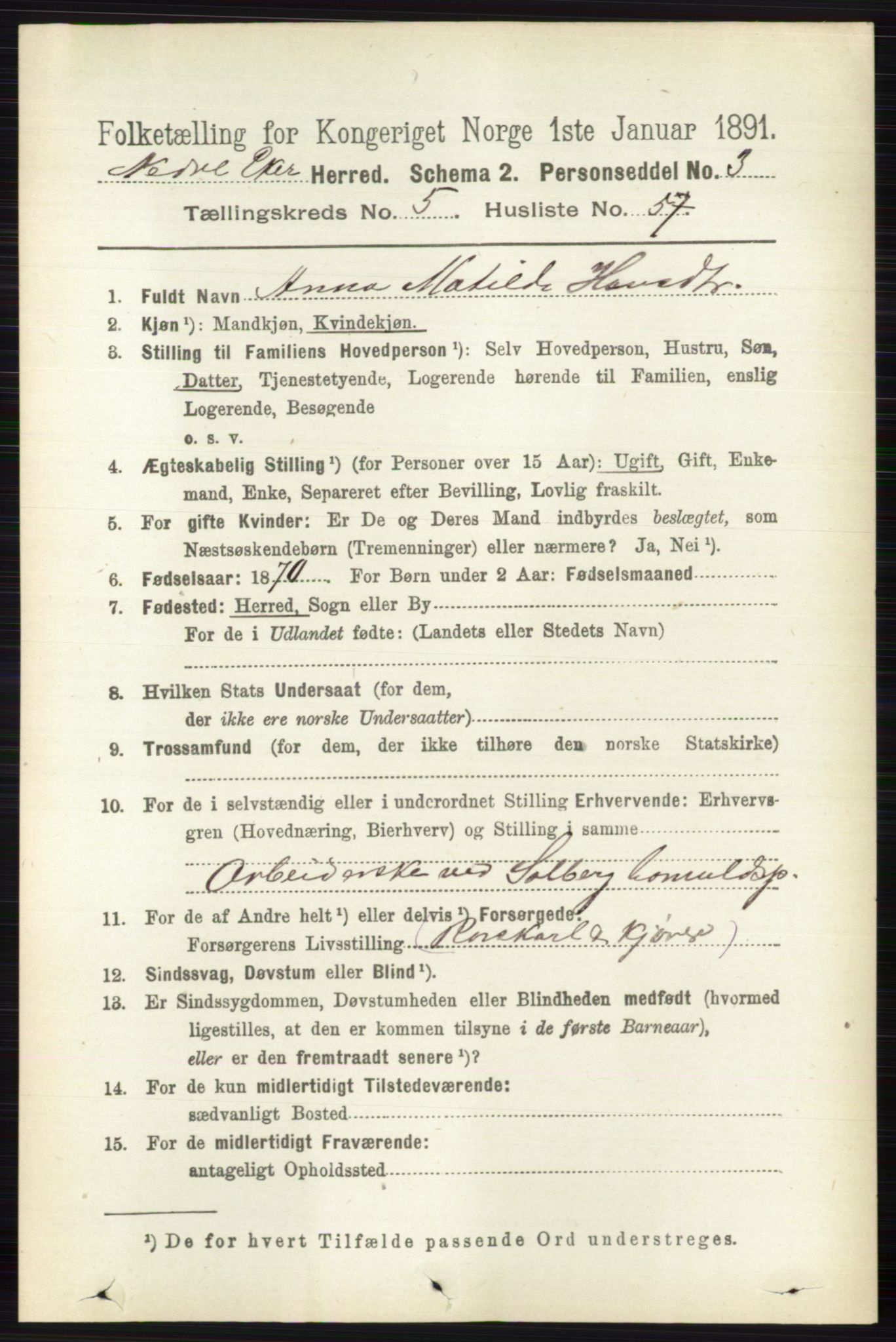 RA, 1891 census for 0625 Nedre Eiker, 1891, p. 2674