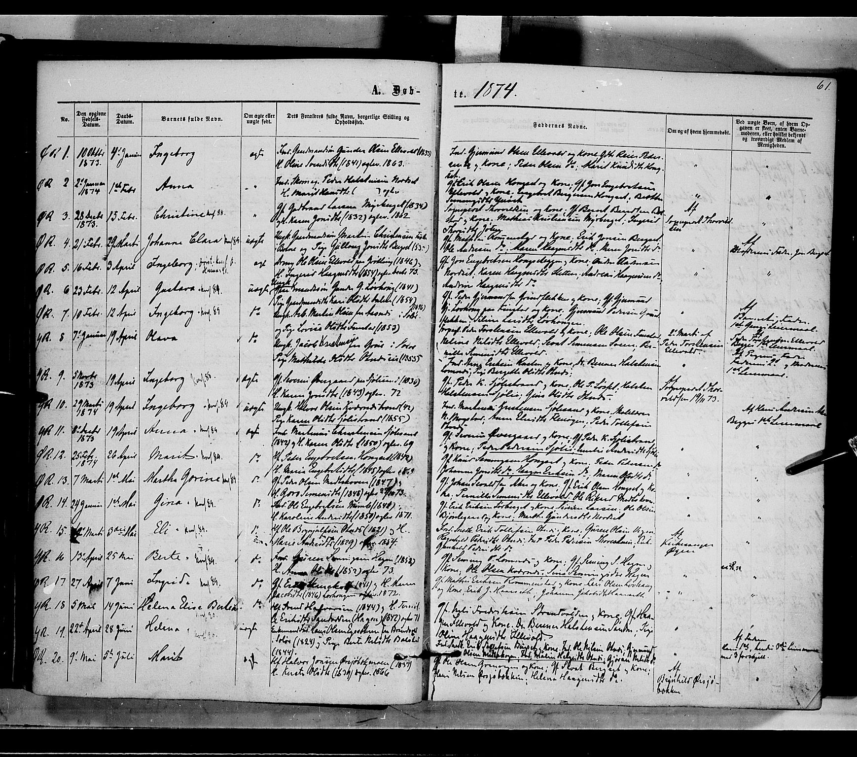 Rendalen prestekontor, AV/SAH-PREST-054/H/Ha/Haa/L0006: Parish register (official) no. 6, 1867-1877, p. 61