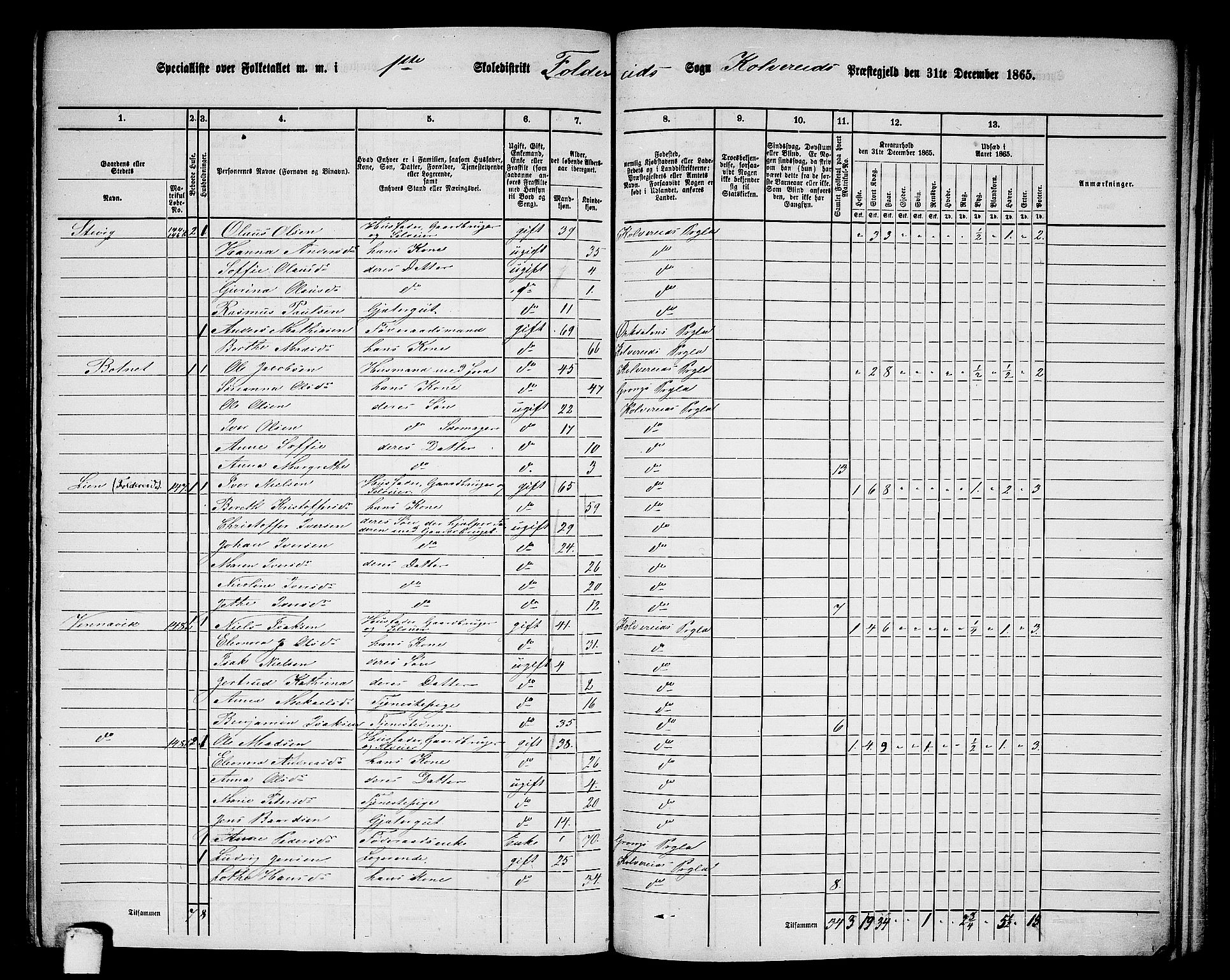 RA, 1865 census for Kolvereid, 1865, p. 11