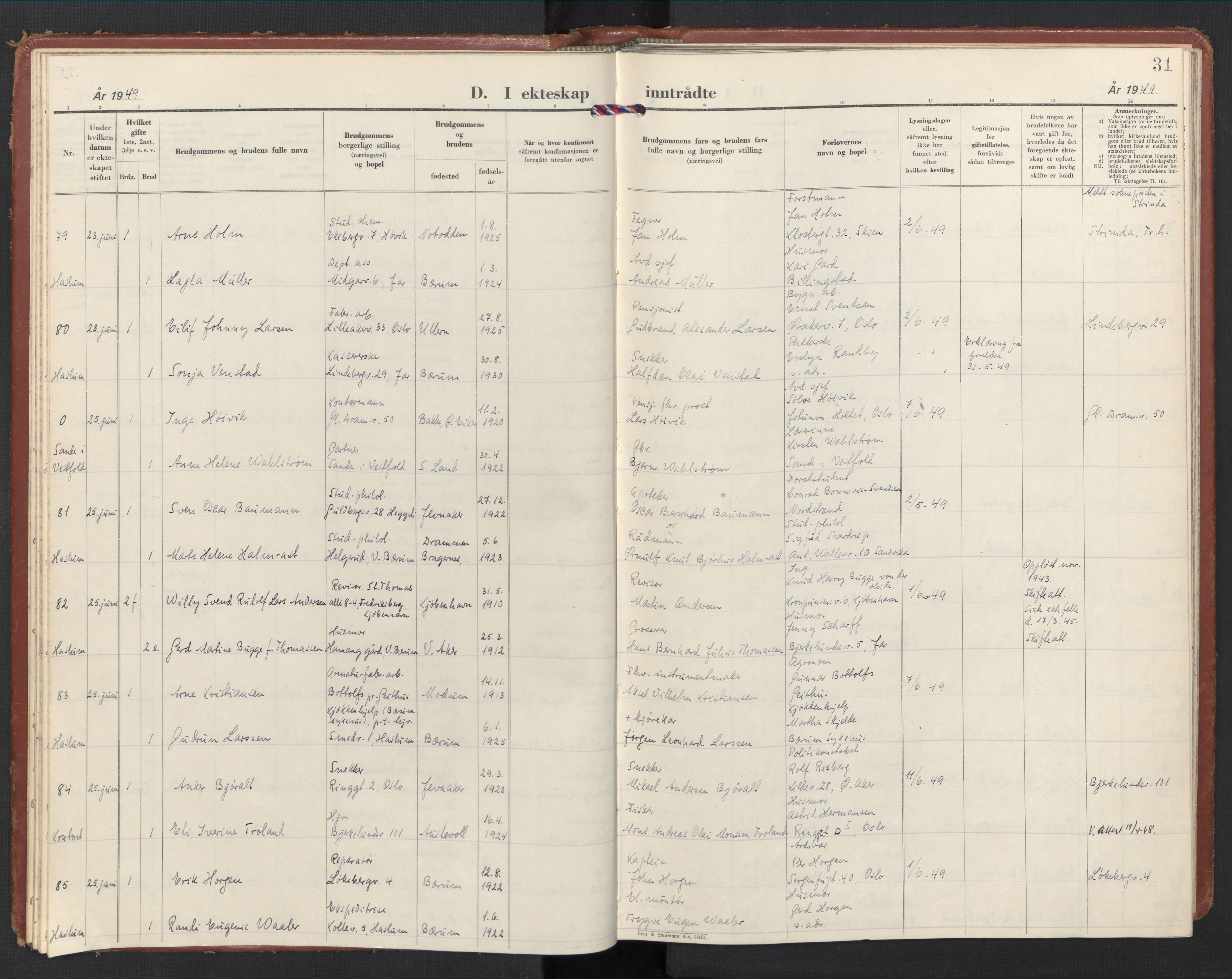 Østre Bærum prestekontor Kirkebøker, AV/SAO-A-10887/F/Fa/L0011: Parish register (official) no. 11, 1948-1956, p. 31