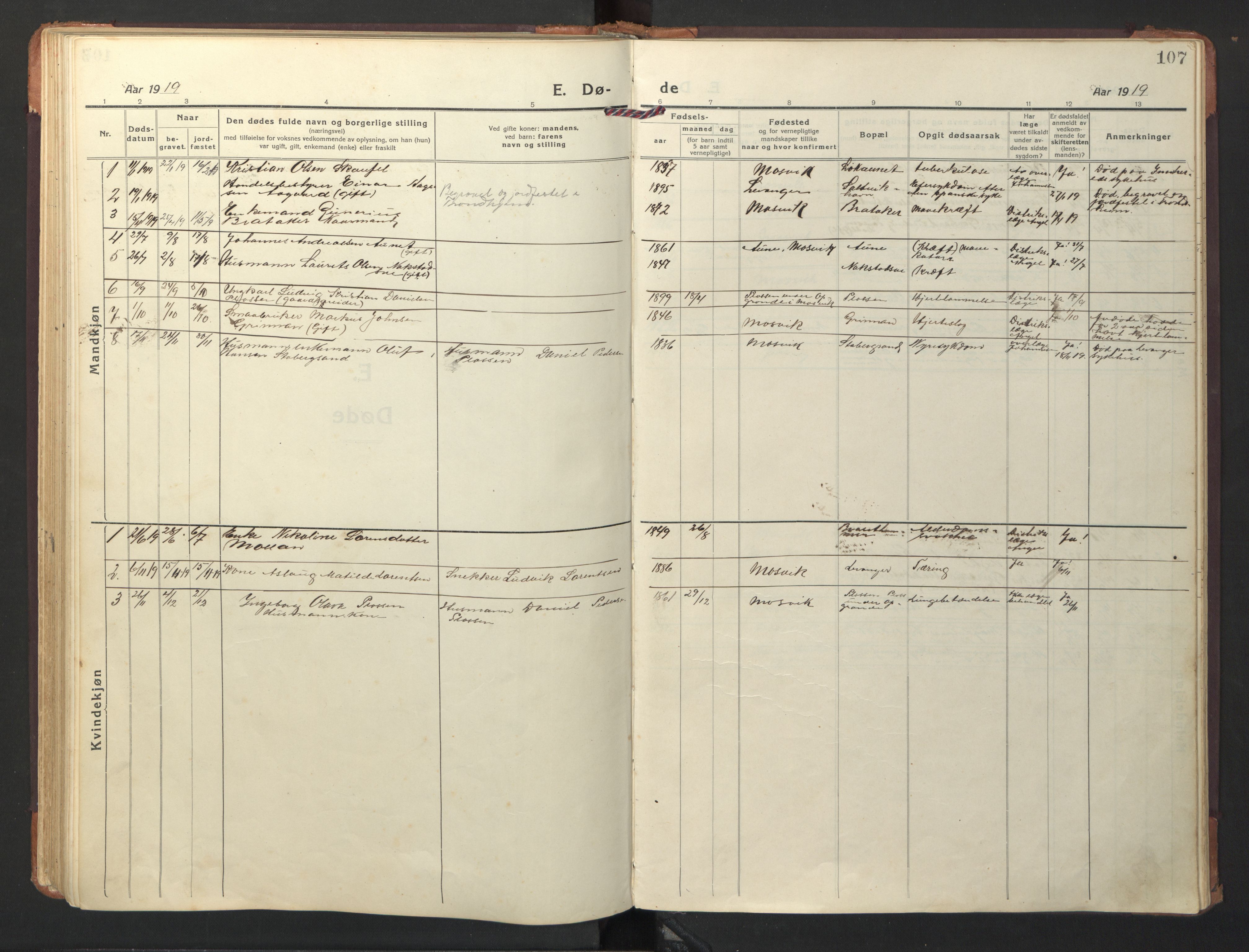 Ministerialprotokoller, klokkerbøker og fødselsregistre - Nord-Trøndelag, SAT/A-1458/733/L0328: Parish register (copy) no. 733C03, 1919-1966, p. 107