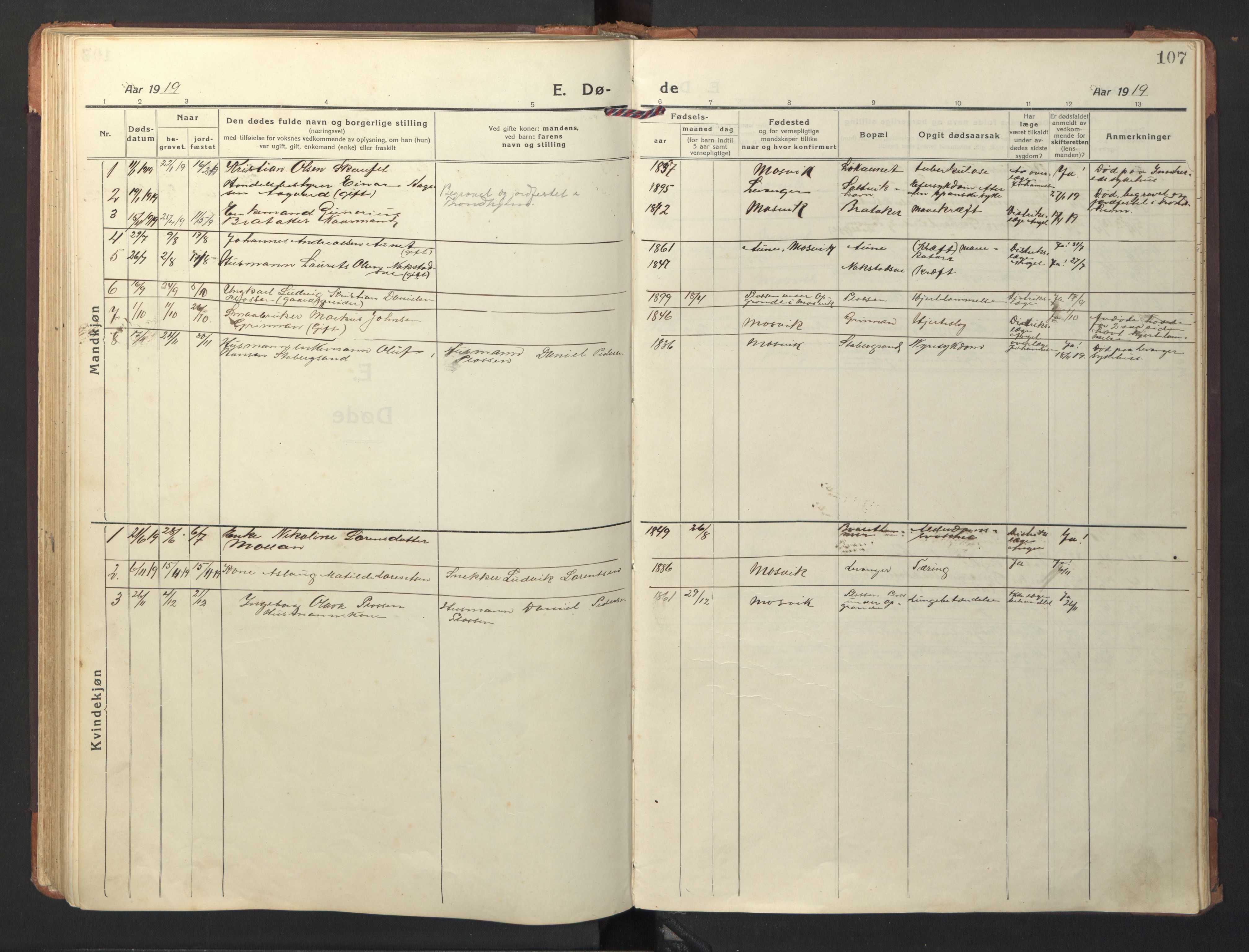 Ministerialprotokoller, klokkerbøker og fødselsregistre - Nord-Trøndelag, AV/SAT-A-1458/733/L0328: Parish register (copy) no. 733C03, 1919-1966, p. 107