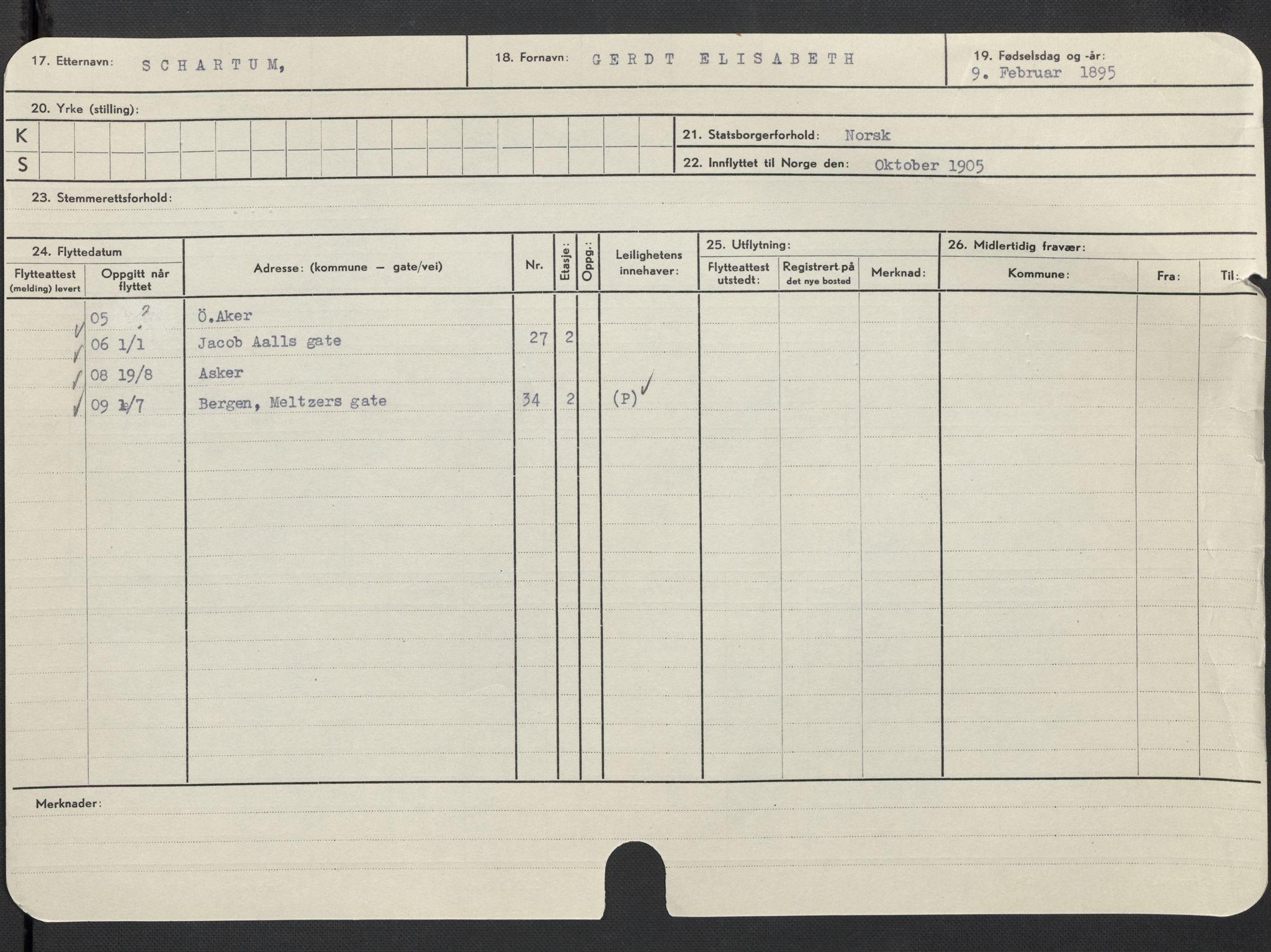 Oslo folkeregister, Registerkort, AV/SAO-A-11715/F/Fa/Fac/L0023: Kvinner, 1906-1914, p. 875a