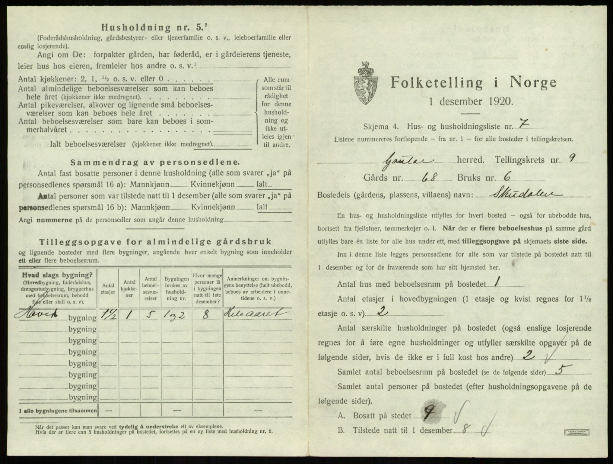 SAB, 1920 census for Gaular, 1920, p. 620