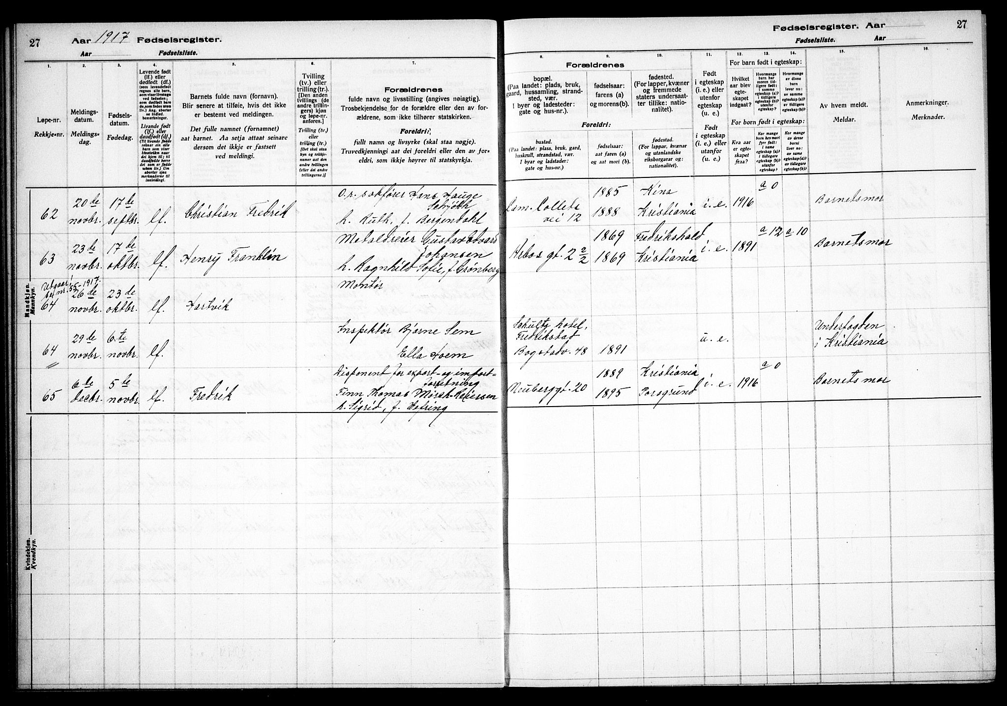 Uranienborg prestekontor Kirkebøker, AV/SAO-A-10877/J/Ja/L0001: Birth register no. 1, 1916-1930, p. 27