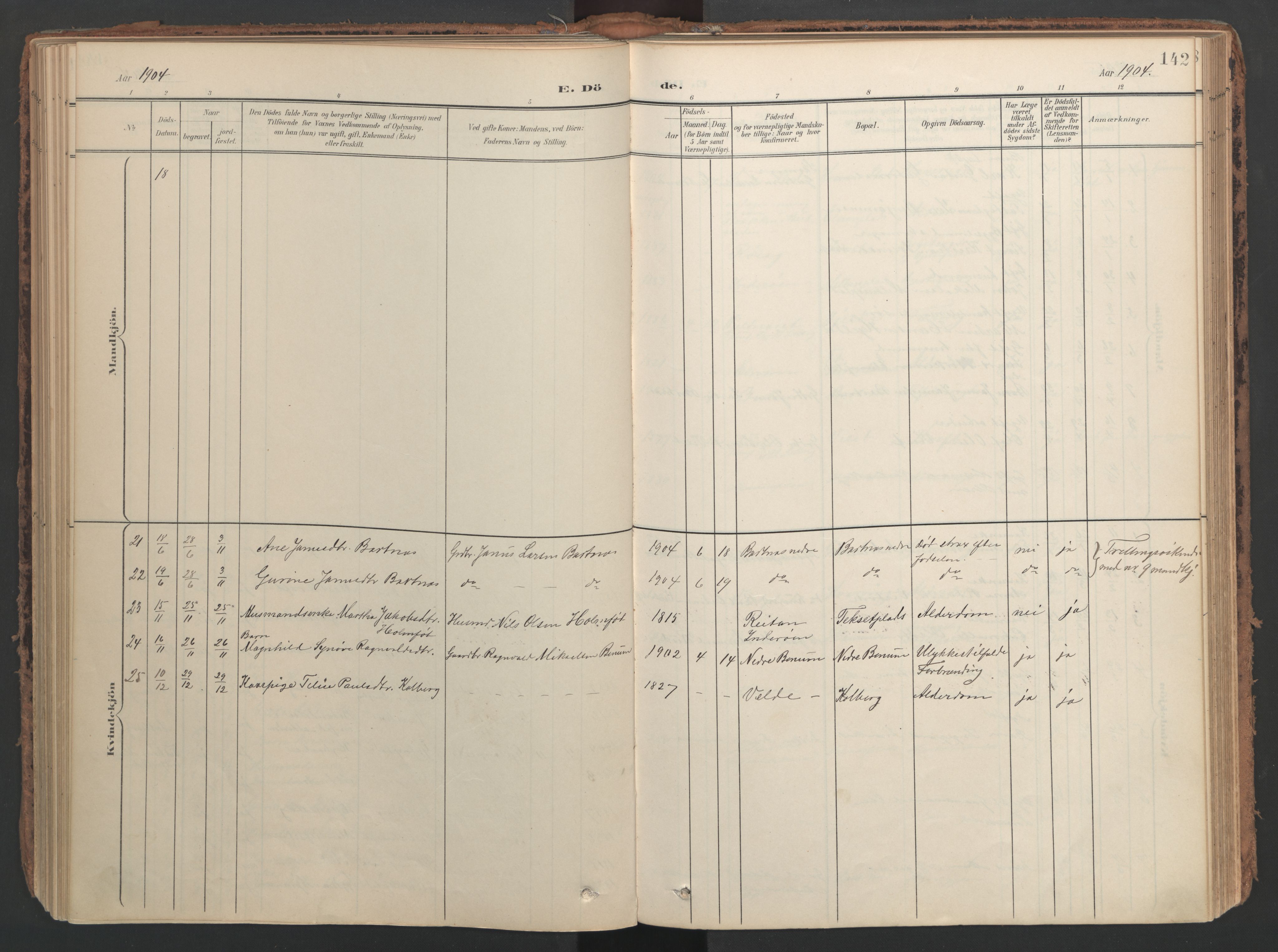 Ministerialprotokoller, klokkerbøker og fødselsregistre - Nord-Trøndelag, AV/SAT-A-1458/741/L0397: Parish register (official) no. 741A11, 1901-1911, p. 142