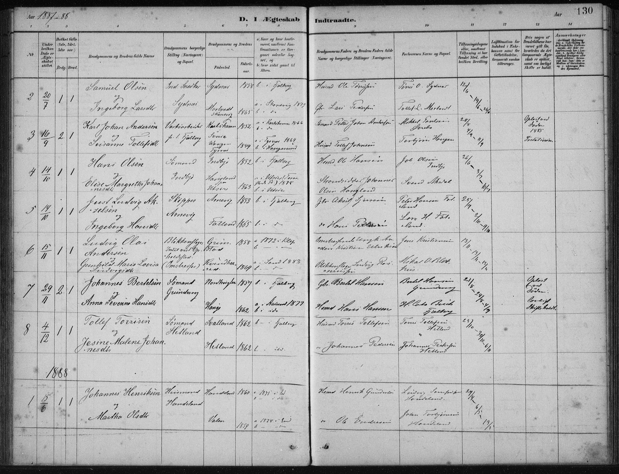 Fjelberg sokneprestembete, SAB/A-75201/H/Haa: Parish register (official) no. B  1, 1879-1919, p. 130