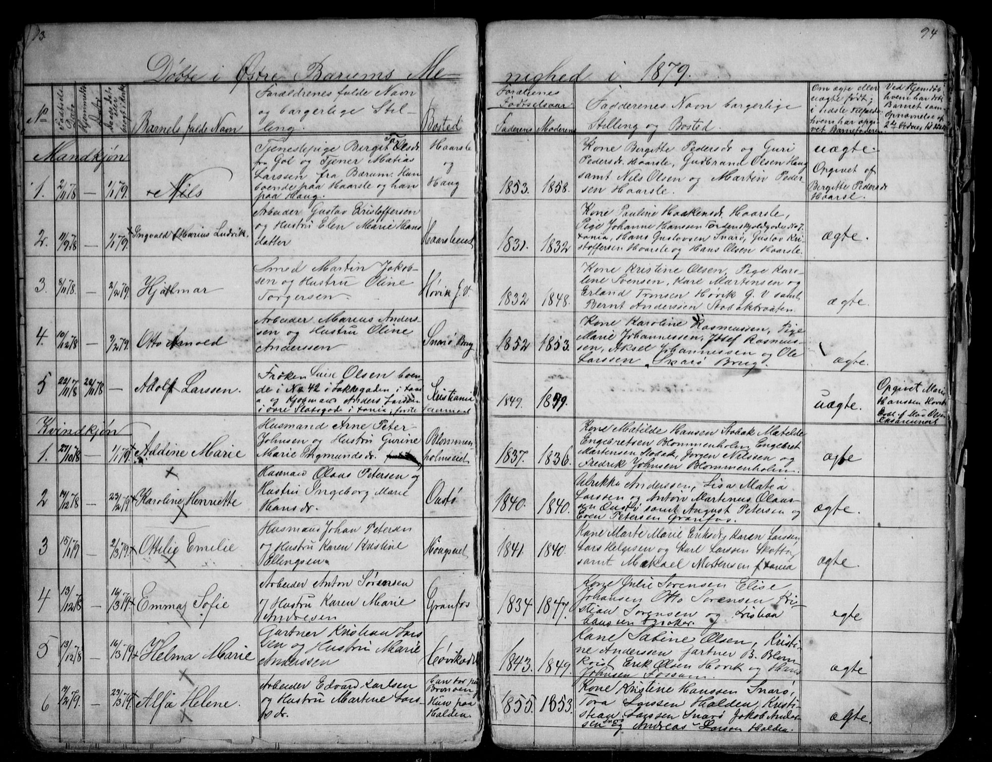 Asker prestekontor Kirkebøker, SAO/A-10256a/G/Gc/L0002: Parish register (copy) no. III 2, 1874-1883, p. 93-94